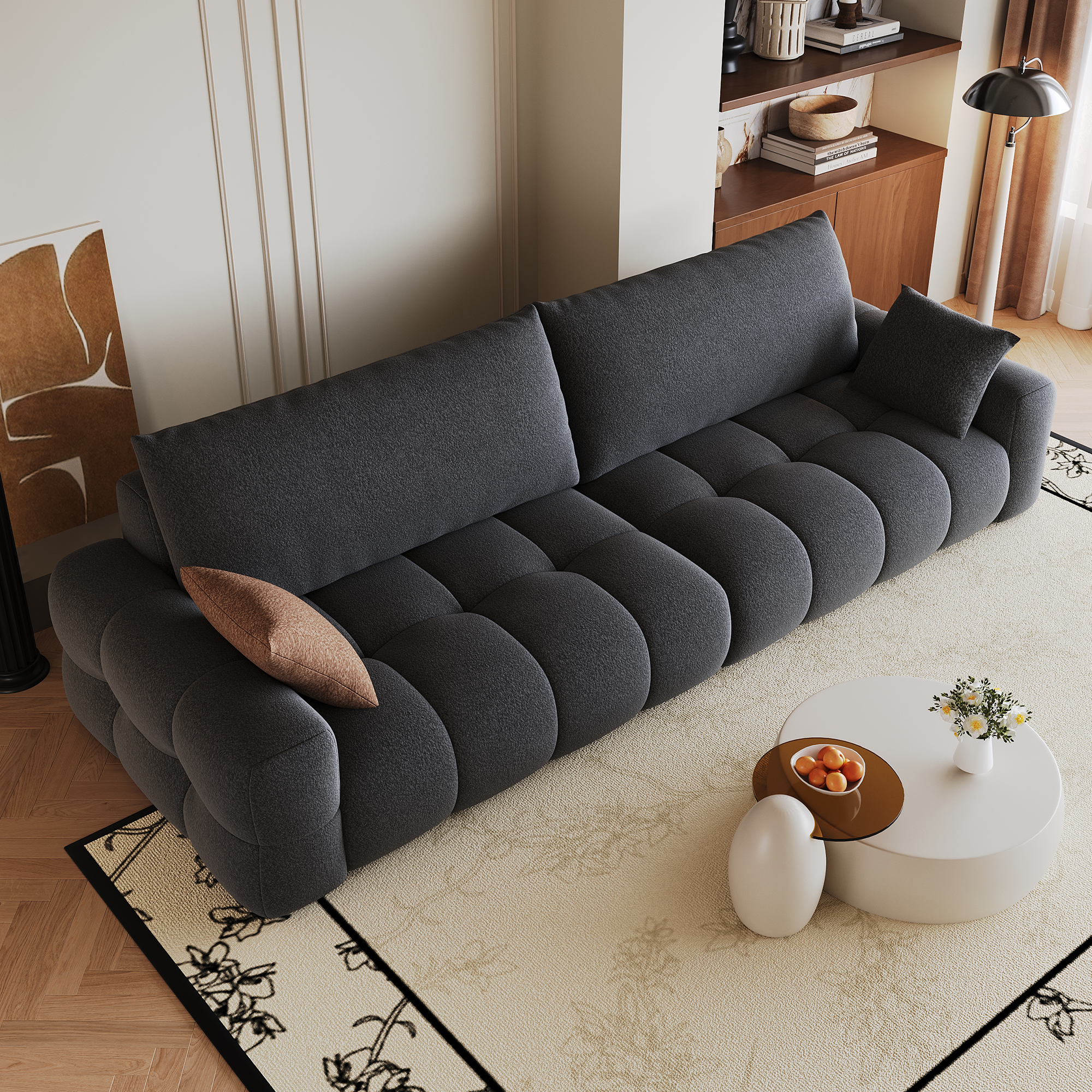 Canapé convertible 4 places 260x105x86 cm en tissu gris - vue complémentaire 1