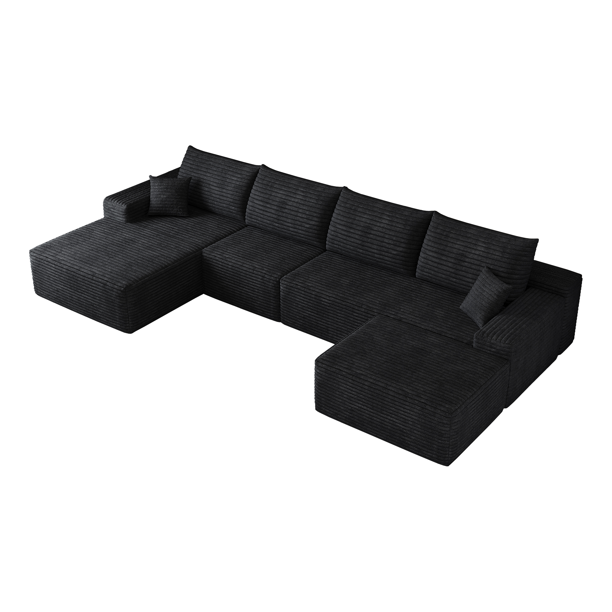 Canapé d’angle en L 5 places 270 x 175 x 83 cm, convertible, modulable, sans montage, en velours côtelé, Noir - détails