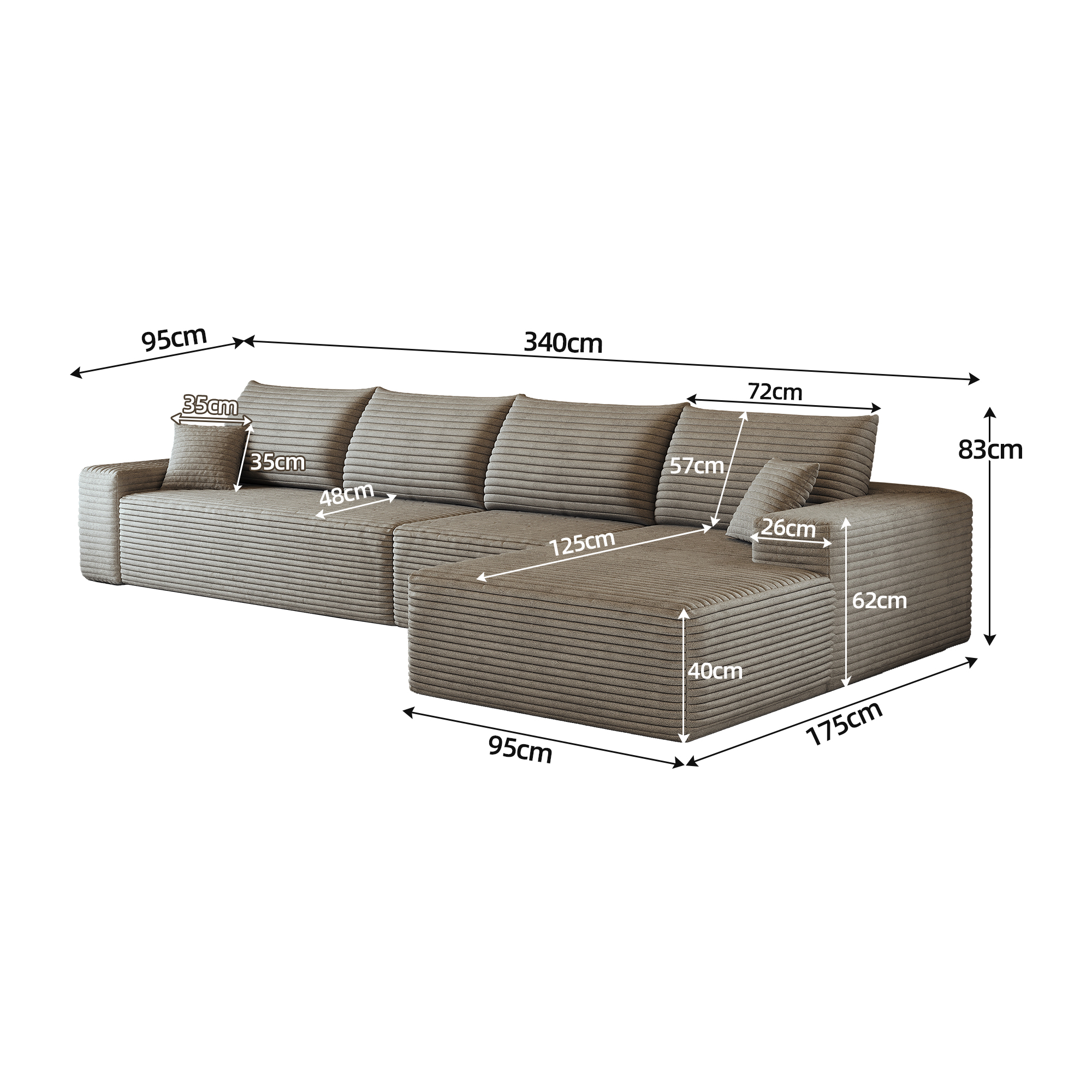Canapé sans montage en velours côtelé rayé, mousse haute élasticité, prêt en 72h, design lignes fluides, pour salon, confort optimal, livraison compacte, style moderne, ambiance améliorée, usage quotidien durable - image 3