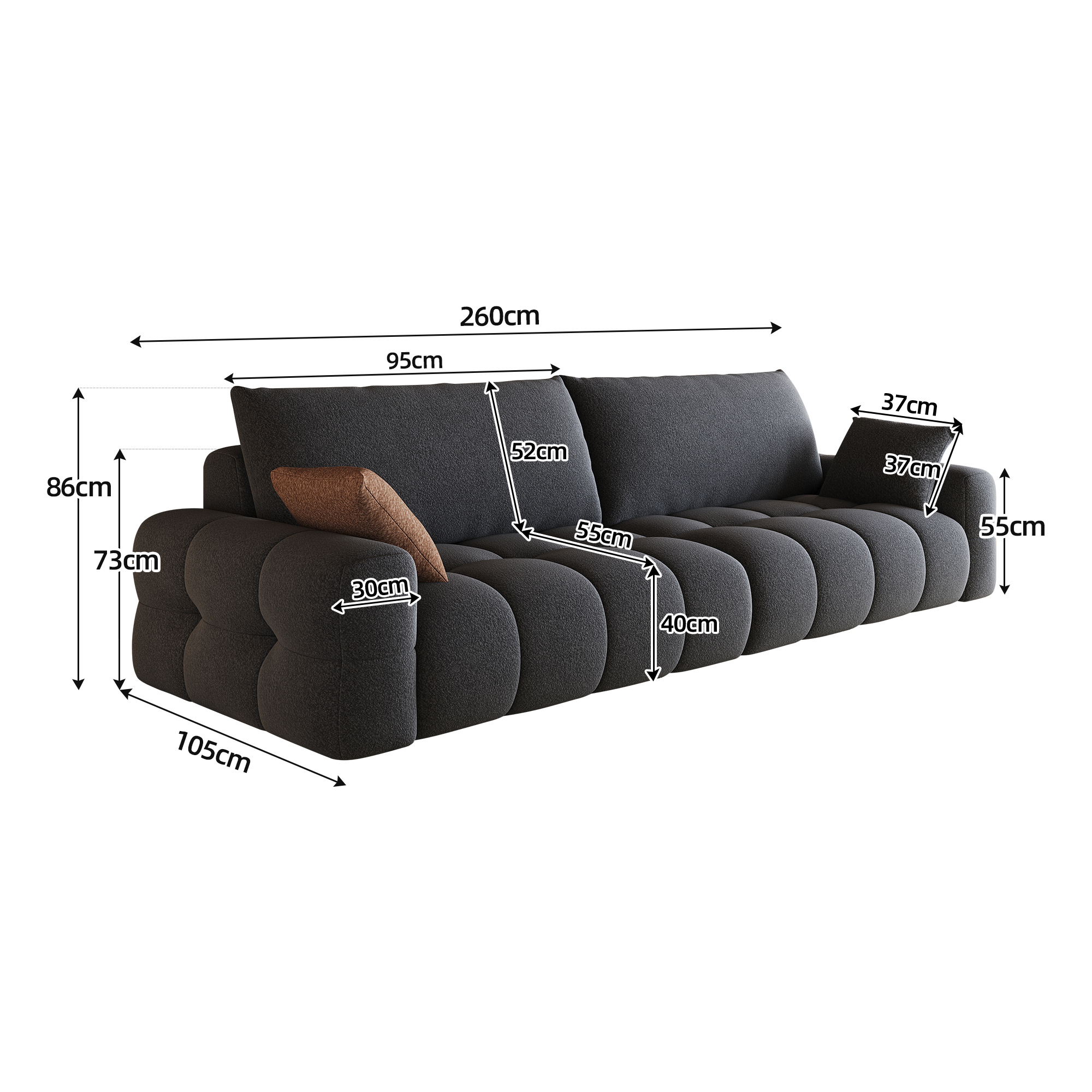 Canapé convertible 4 places 260x105x86 cm en tissu gris - points forts 1