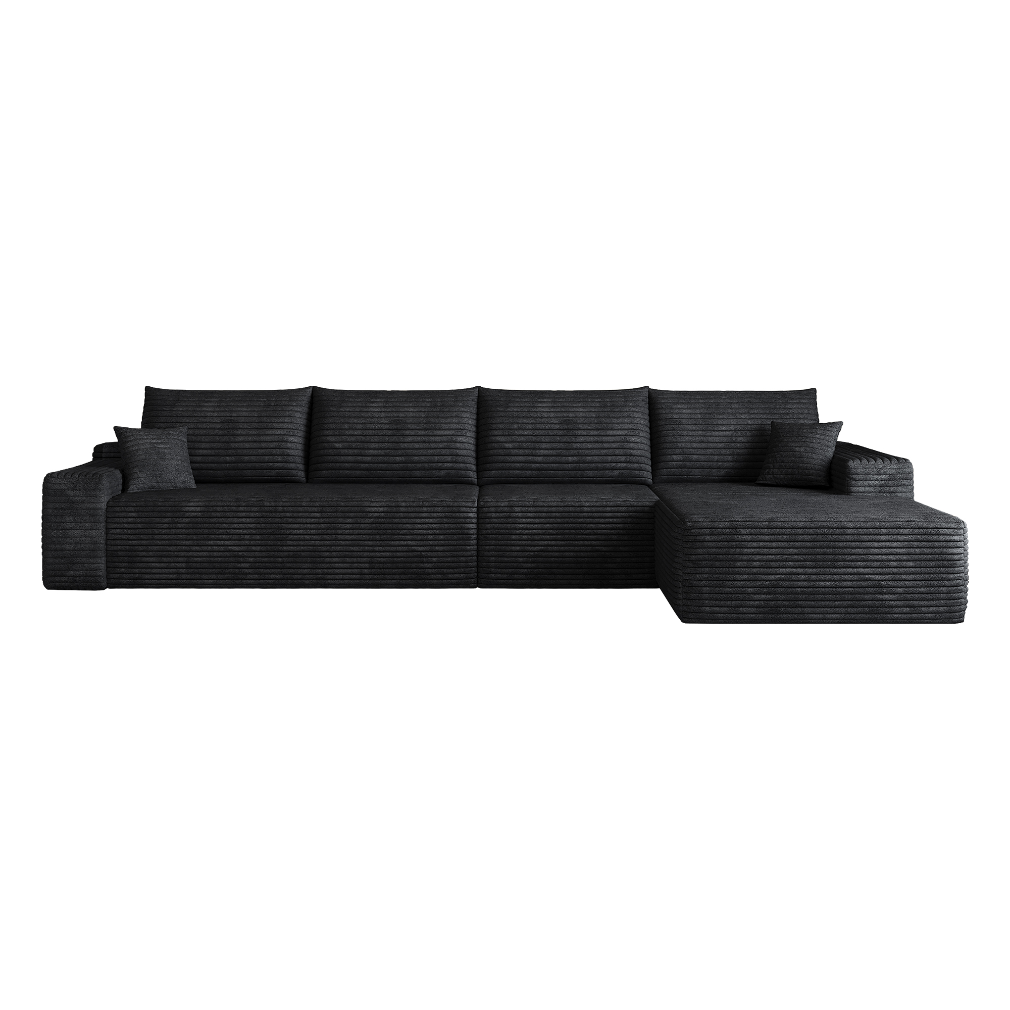 Canapé d’angle en L 4 places 270 x 175 x 83 cm, convertible, modulable, sans montage, en velours côtelé, Noir - dimensions et spécifications