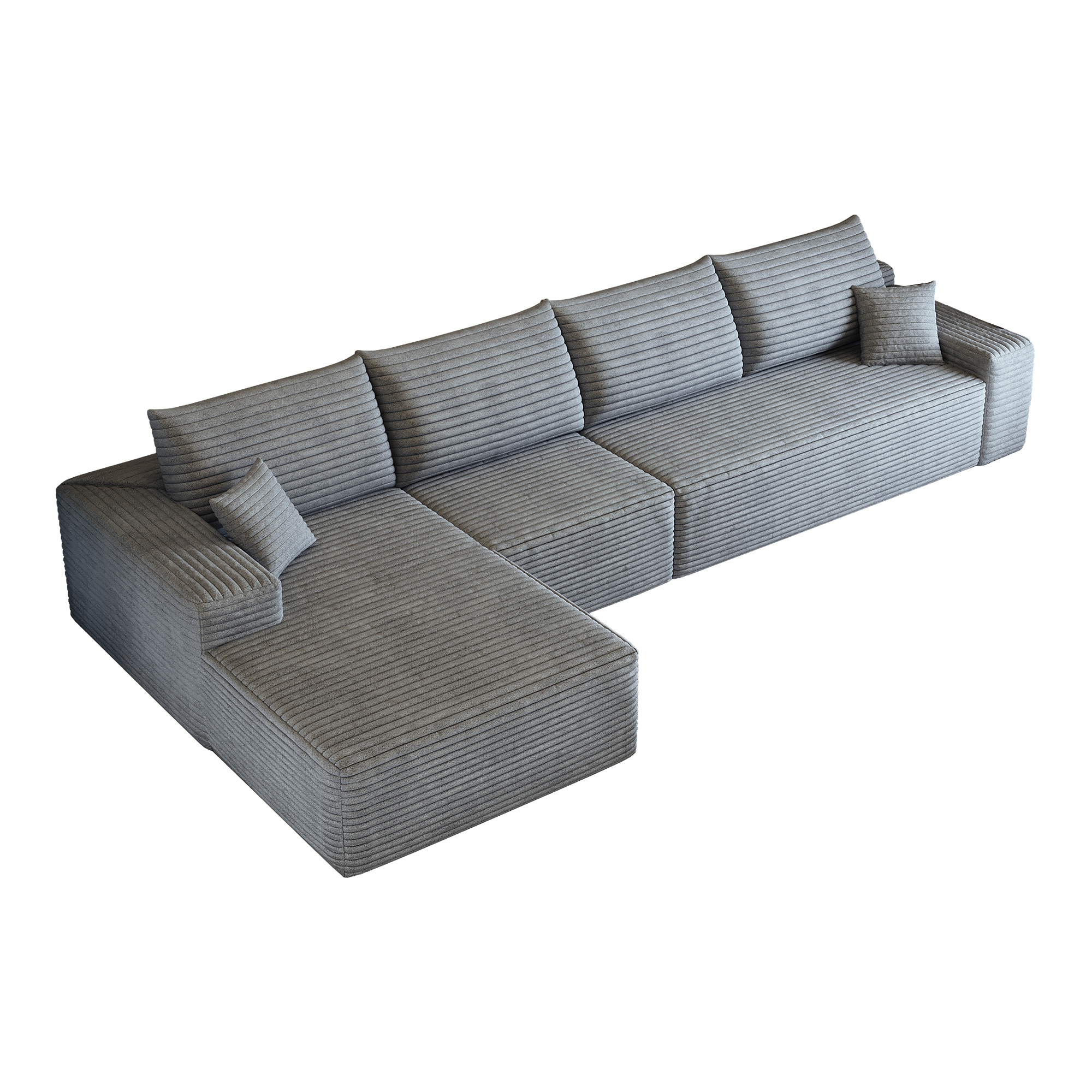 Canapé d’angle en L 4 places 270 x 175 x 83 cm, convertible, modulable, sans montage, en velours côtelé, Gris - détails