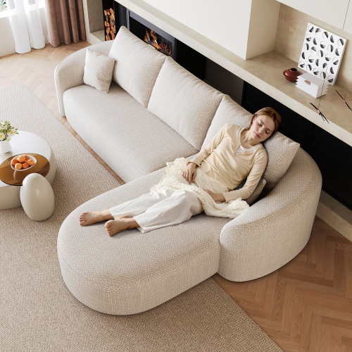Canapé d’angle en L quatre places en tissu chenille blanc