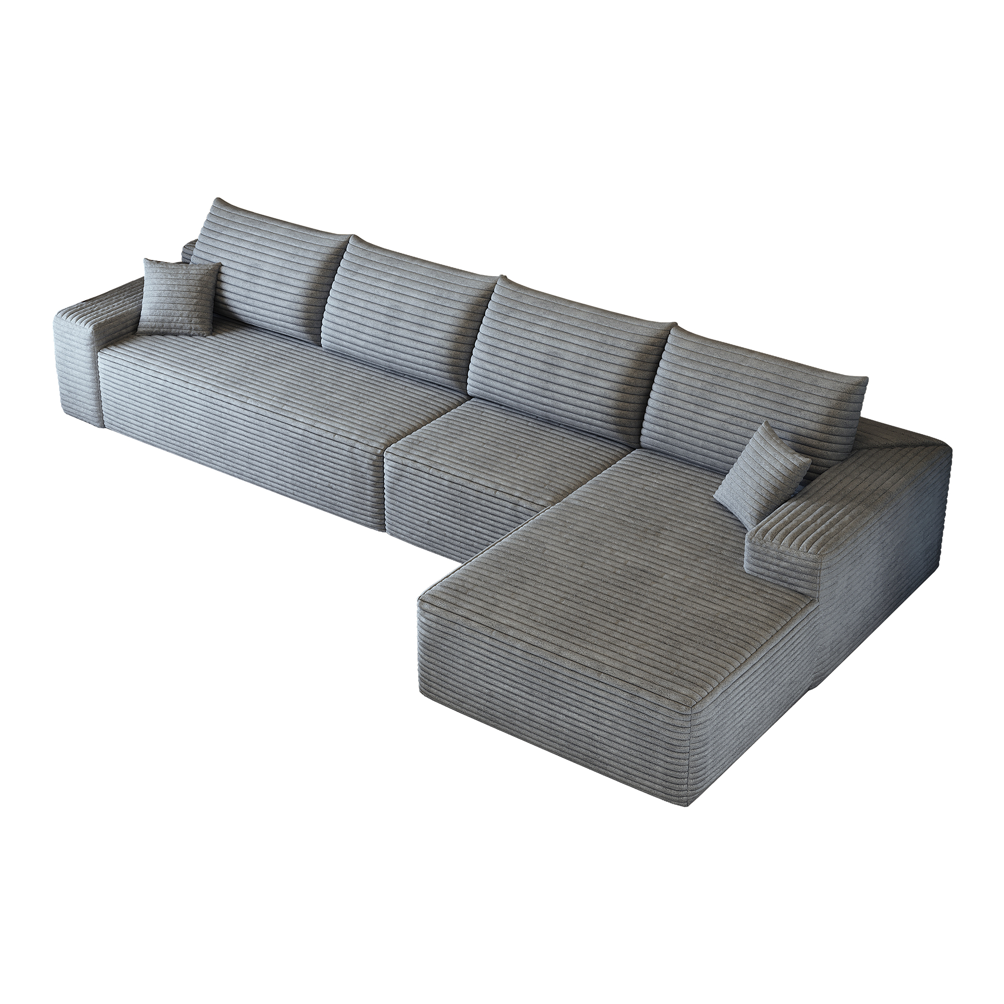 Canapé d’angle en L 4 places 270 x 175 x 83 cm, convertible, modulable, sans montage, en velours côtelé, Gris - détails