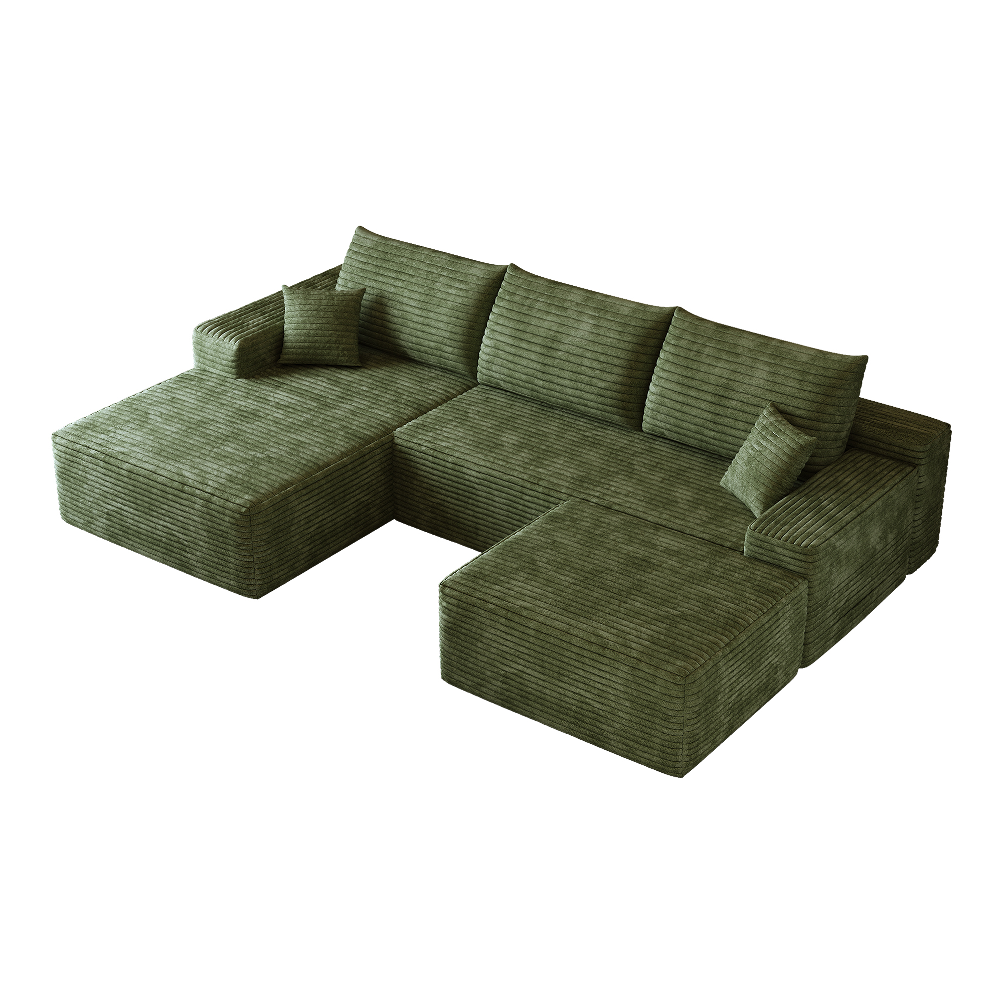 Canapé d’angle modulable 4 places 270 x 175 x 83 cm canapé en L avec méridienne, velours côtelé, Vert - points forts 1