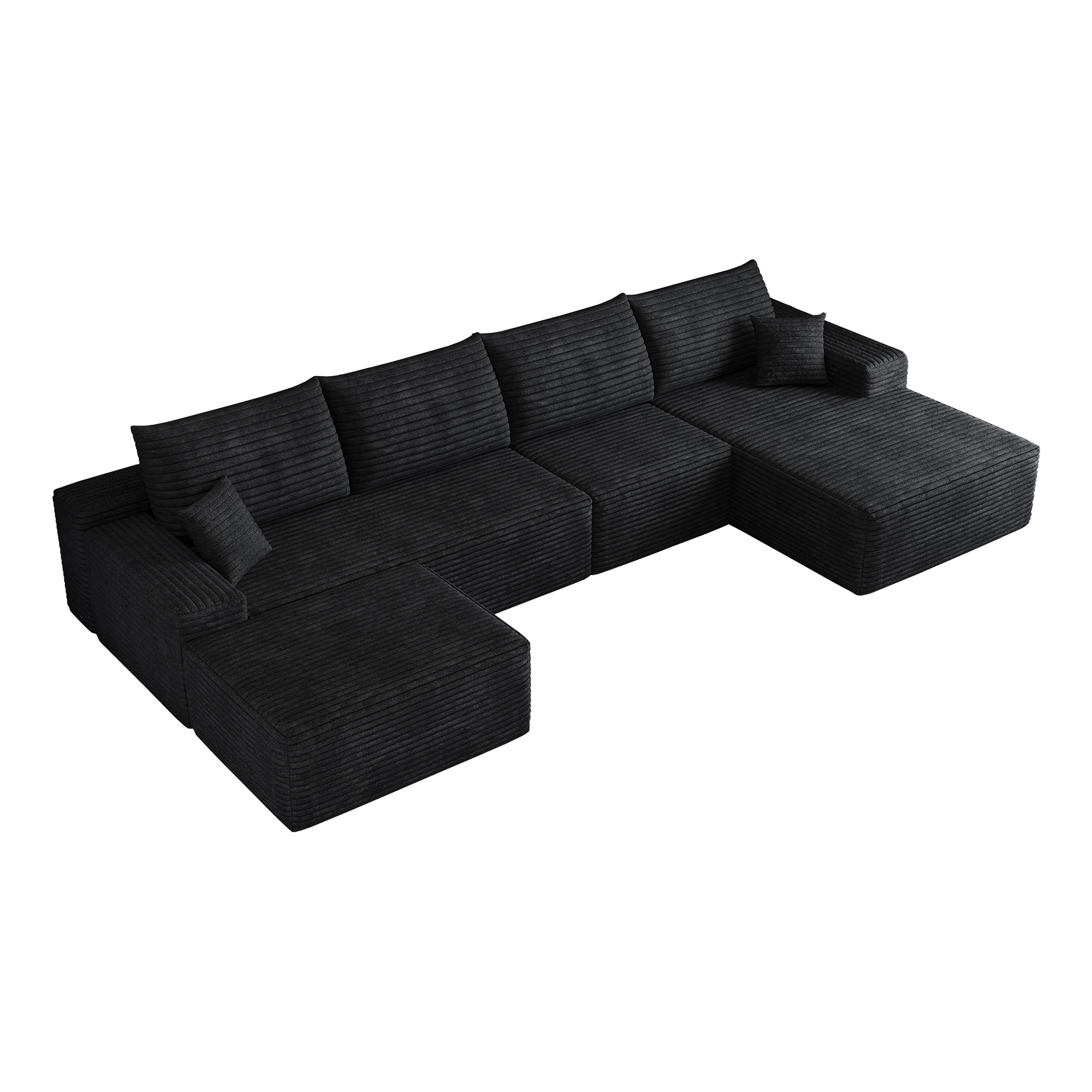 Canapé d’angle en L 5 places 270 x 175 x 83 cm, convertible, modulable, sans montage, en velours côtelé, Noir - détails