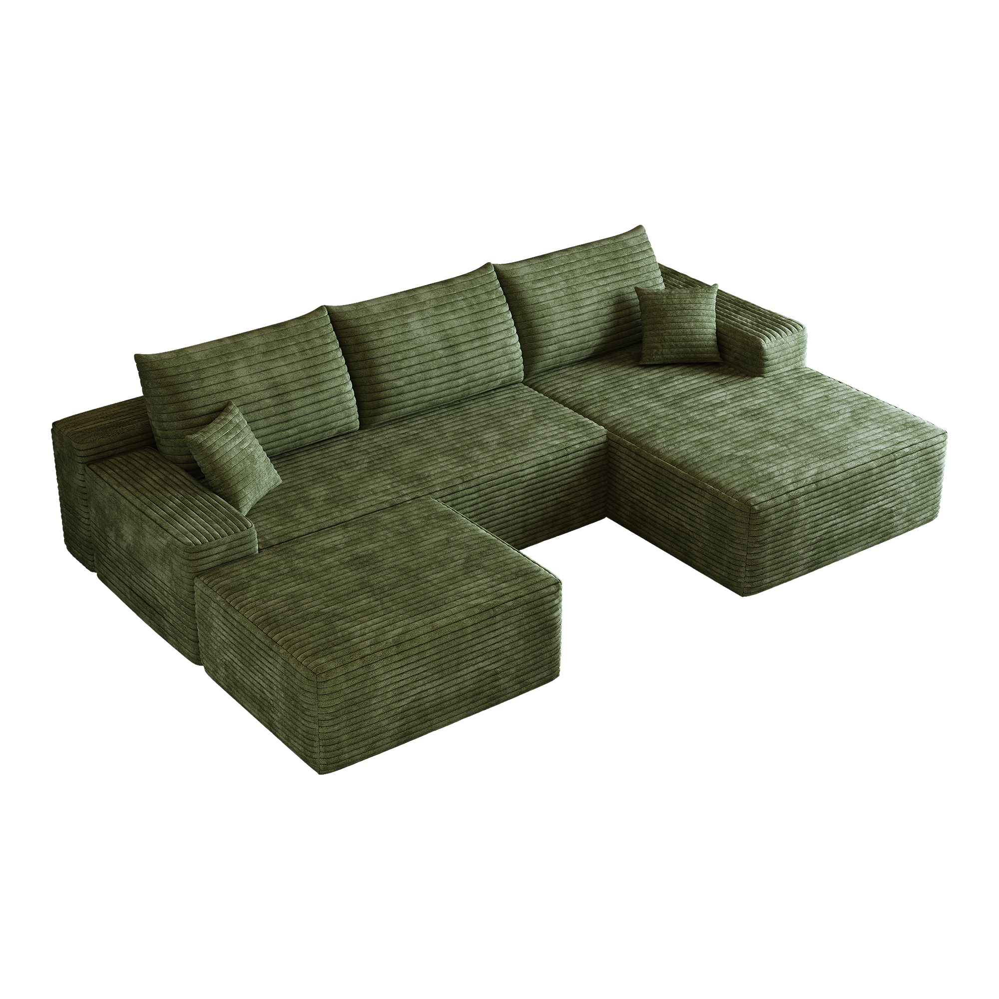 Canapé d’angle modulable 4 places 270 x 175 x 83 cm canapé en L avec méridienne, velours côtelé, Vert - points forts 1
