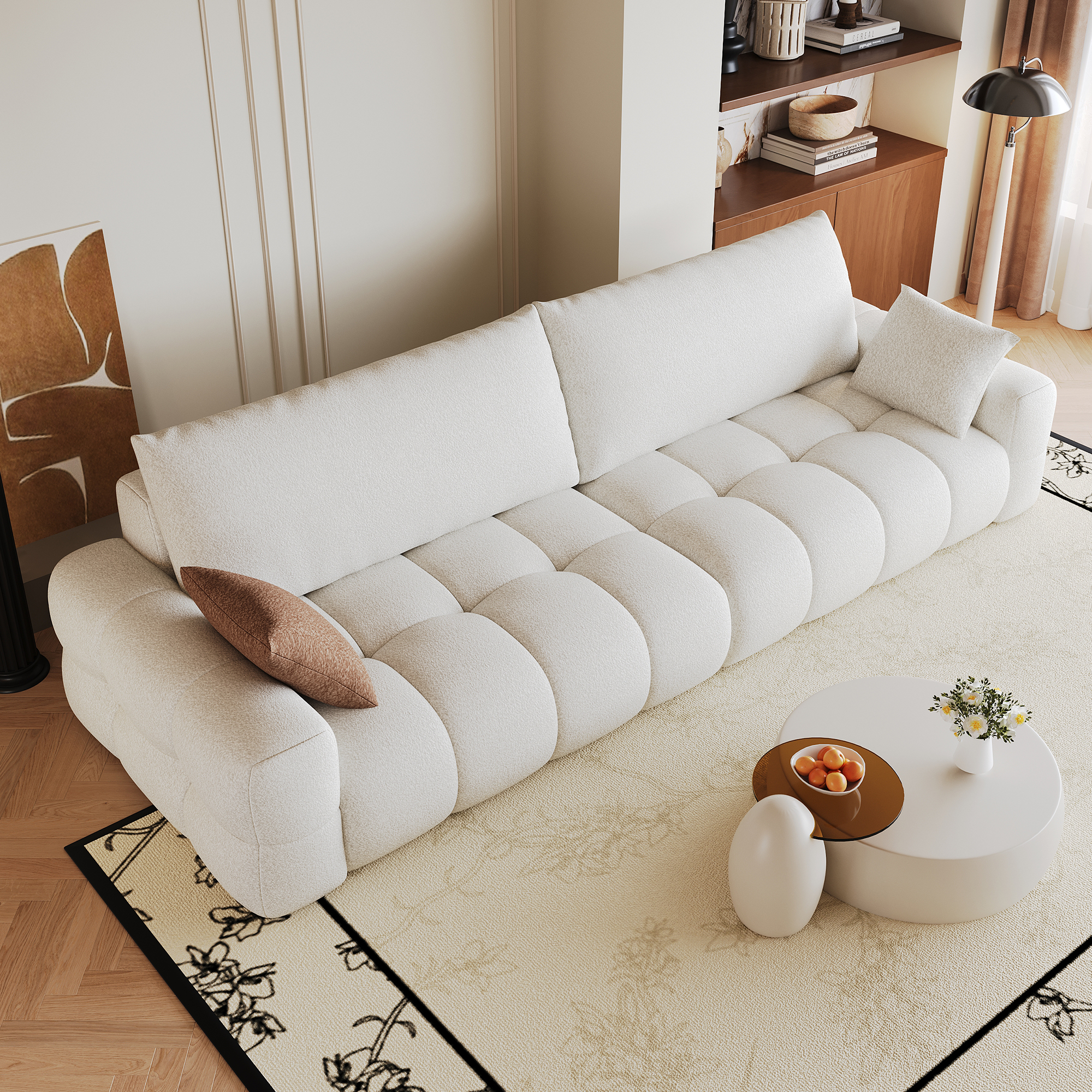 Canapé convertible 4 places 260x105x86 cm en tissu blanc - vue complémentaire 1