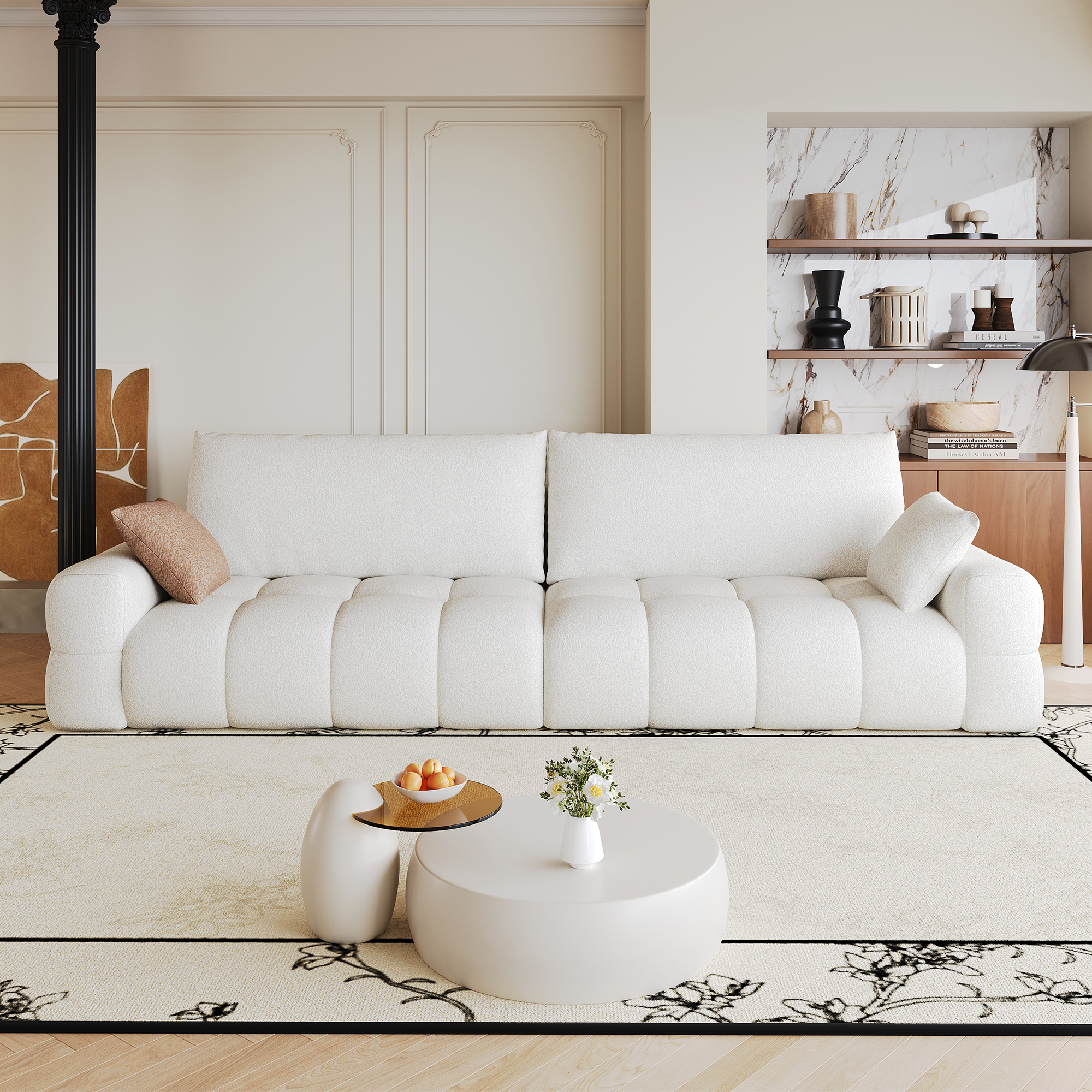 Canapé convertible 4 places 260x105x86 cm en tissu blanc - présentation 1