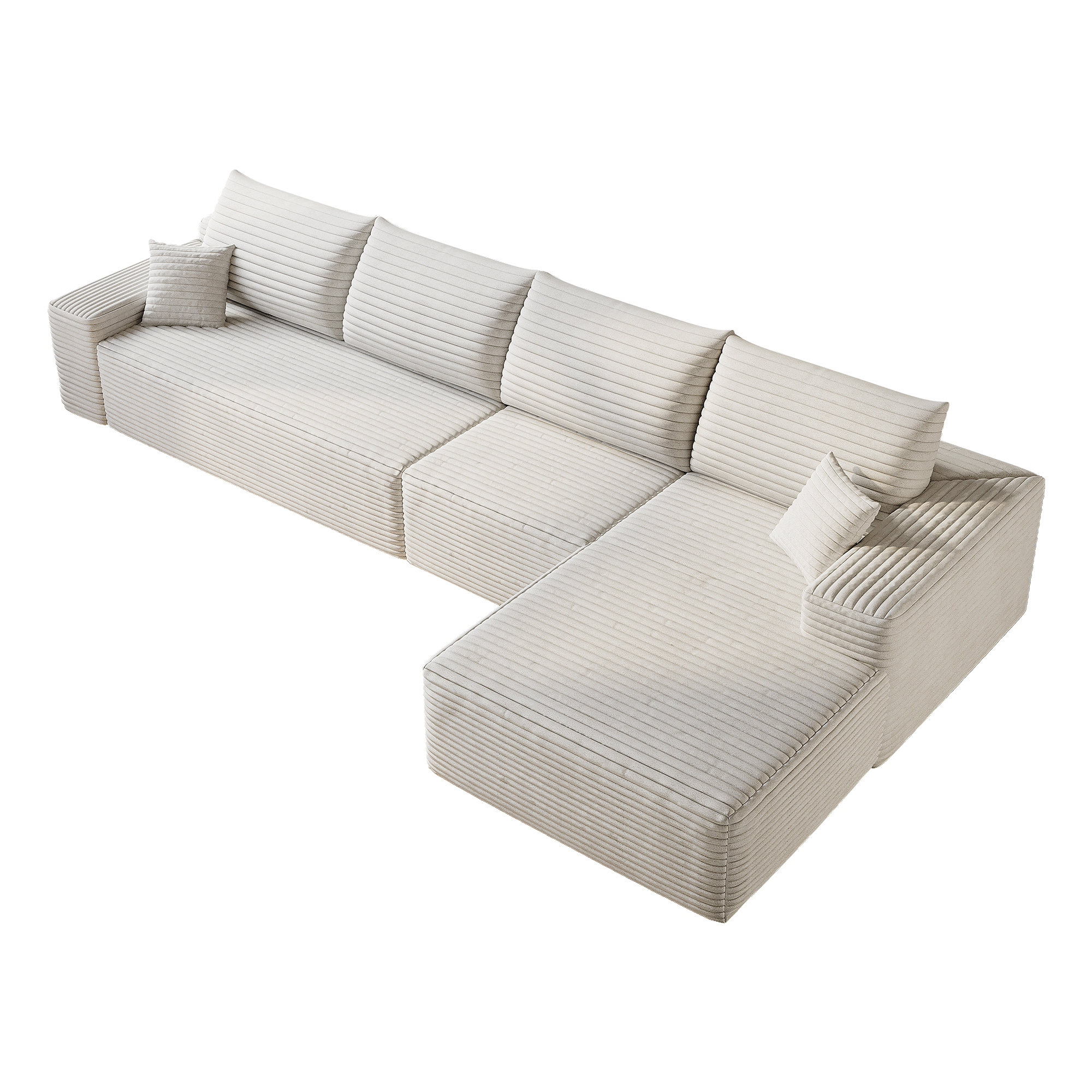 Canapé d’angle en L 4 places 270 x 175 x 83 cm, convertible, modulable, sans montage, en velours côtelé, Blanc - détails