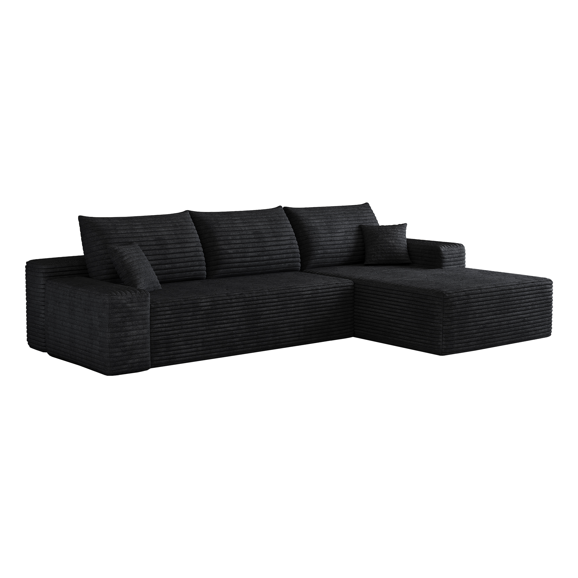 Canapé d’angle convertible en L 3 places 270 x 175 x 83 cm, Velours côtelé, noir - vue complémentaire 1