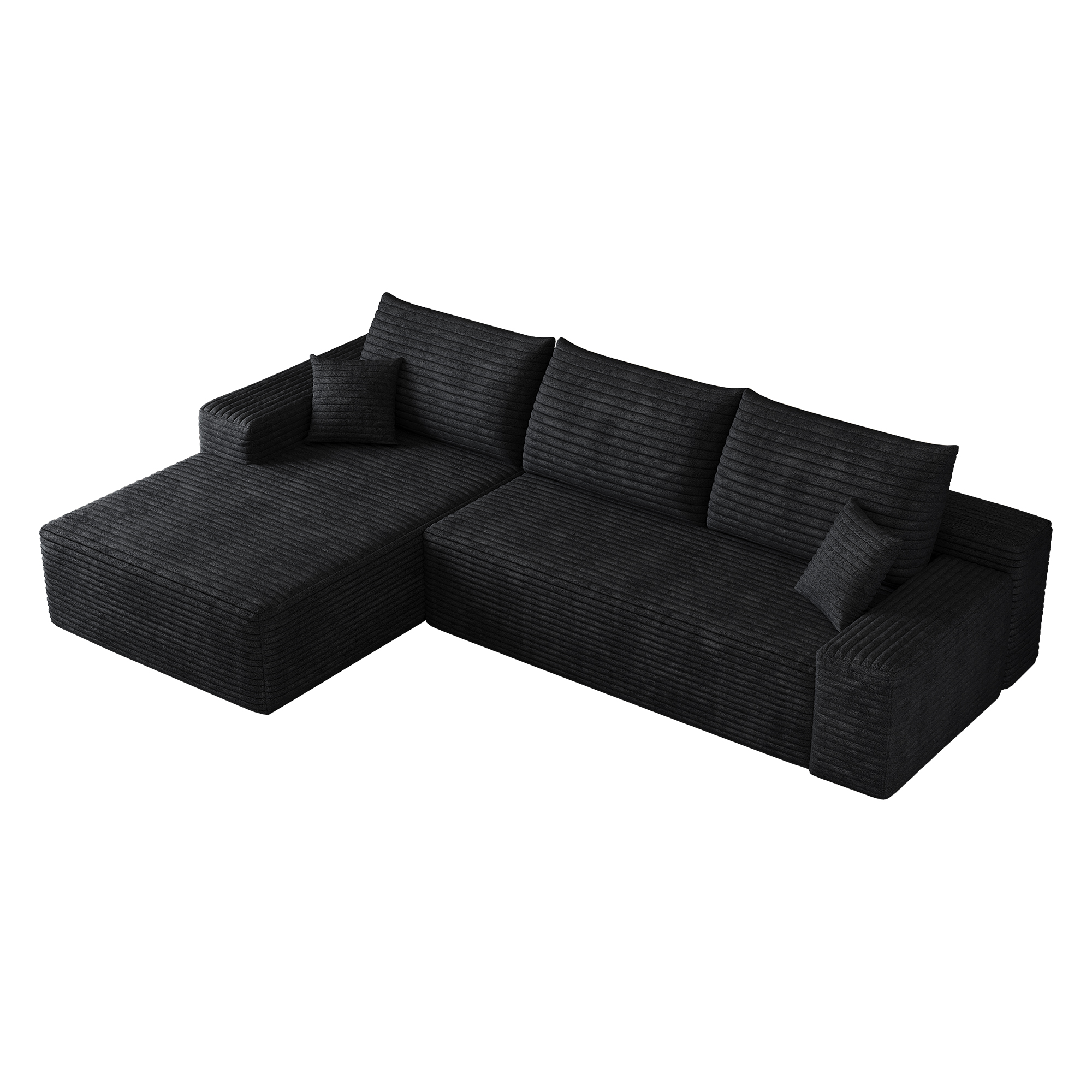 Canapé d’angle convertible en L 3 places 270 x 175 x 83 cm, Velours côtelé, noir - spécifications 1