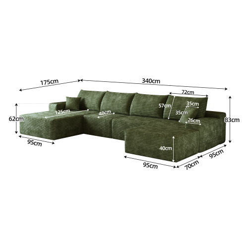 Dimensions du canapé d’angle 270x175x83 cm vert