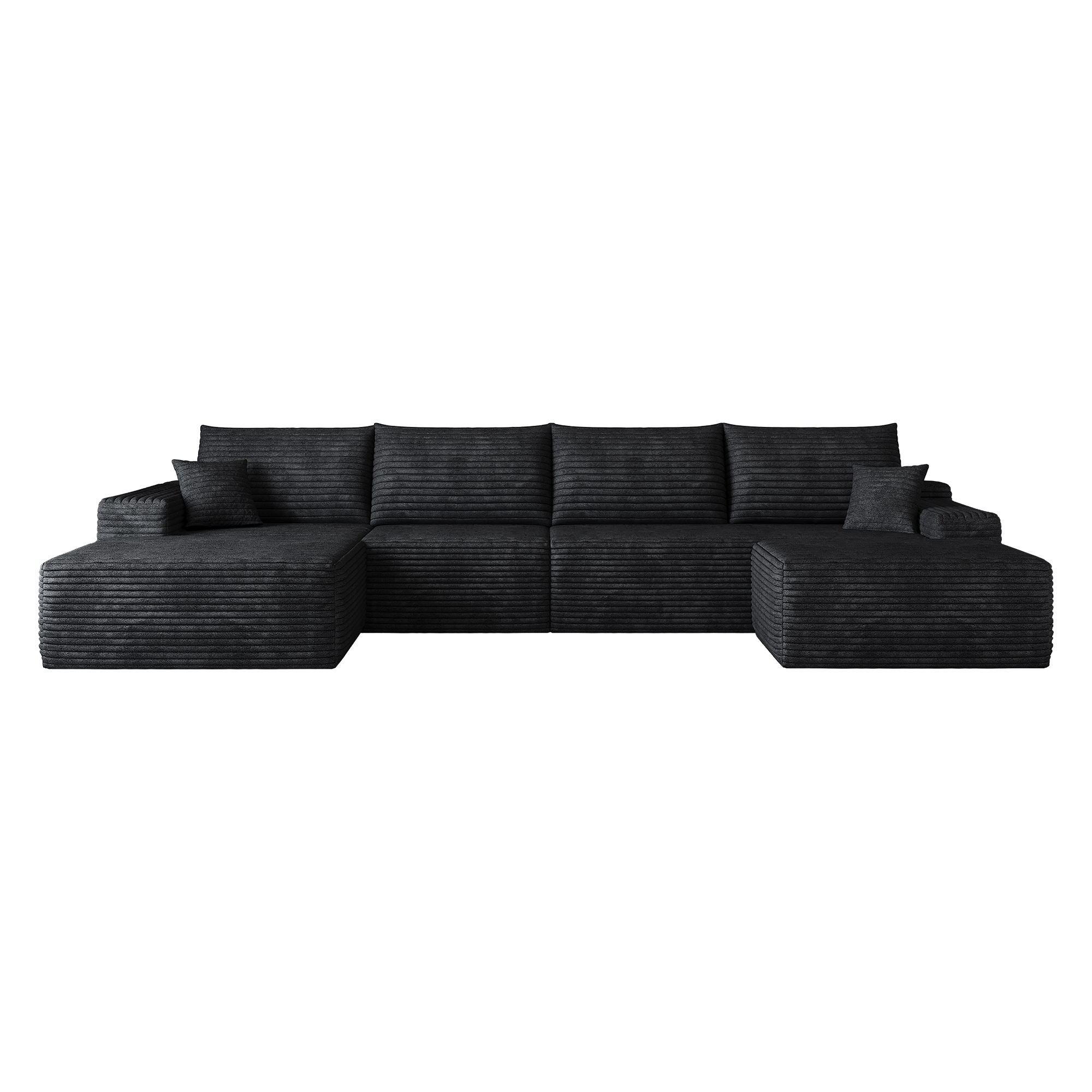 Canapé d’angle en L 5 places 270 x 175 x 83 cm, convertible, modulable, sans montage, en velours côtelé, Noir - dimensions et spécifications