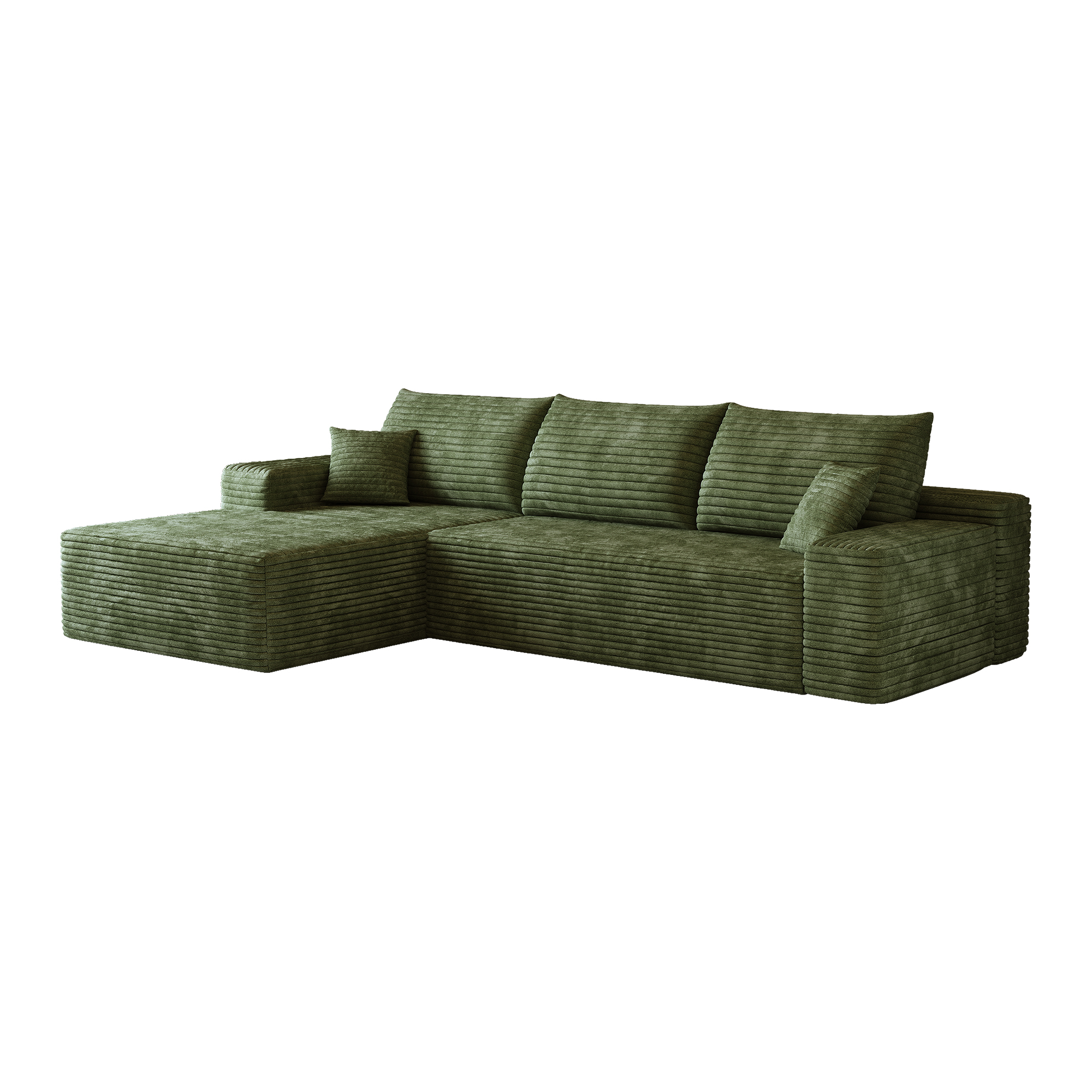 Canapé d’angle convertible en L 3 places 270 x 175 x 83 cm, Velours côtelé, vert - vue complémentaire 1