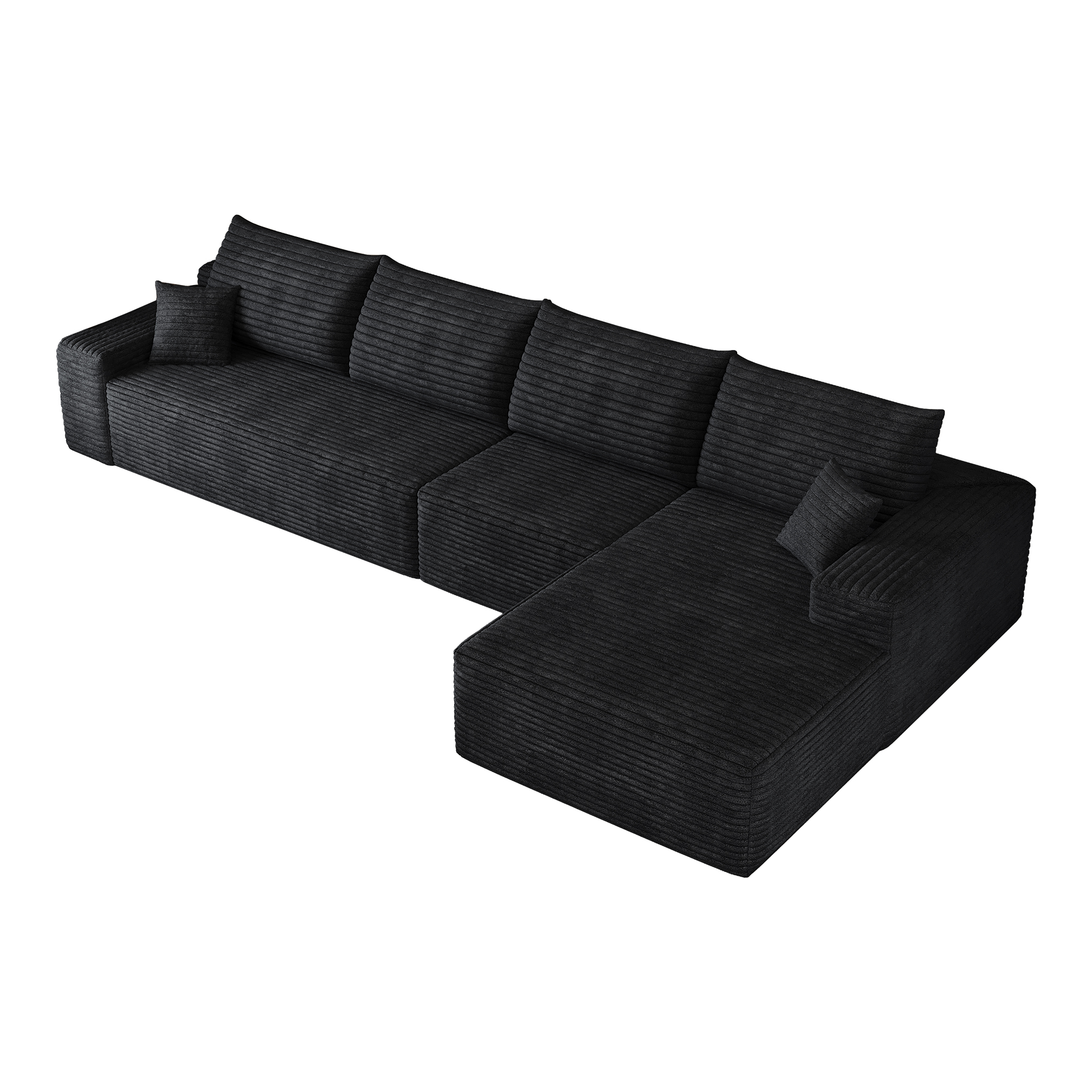 Canapé d’angle en L 4 places 270 x 175 x 83 cm, convertible, modulable, sans montage, en velours côtelé, Noir - détails