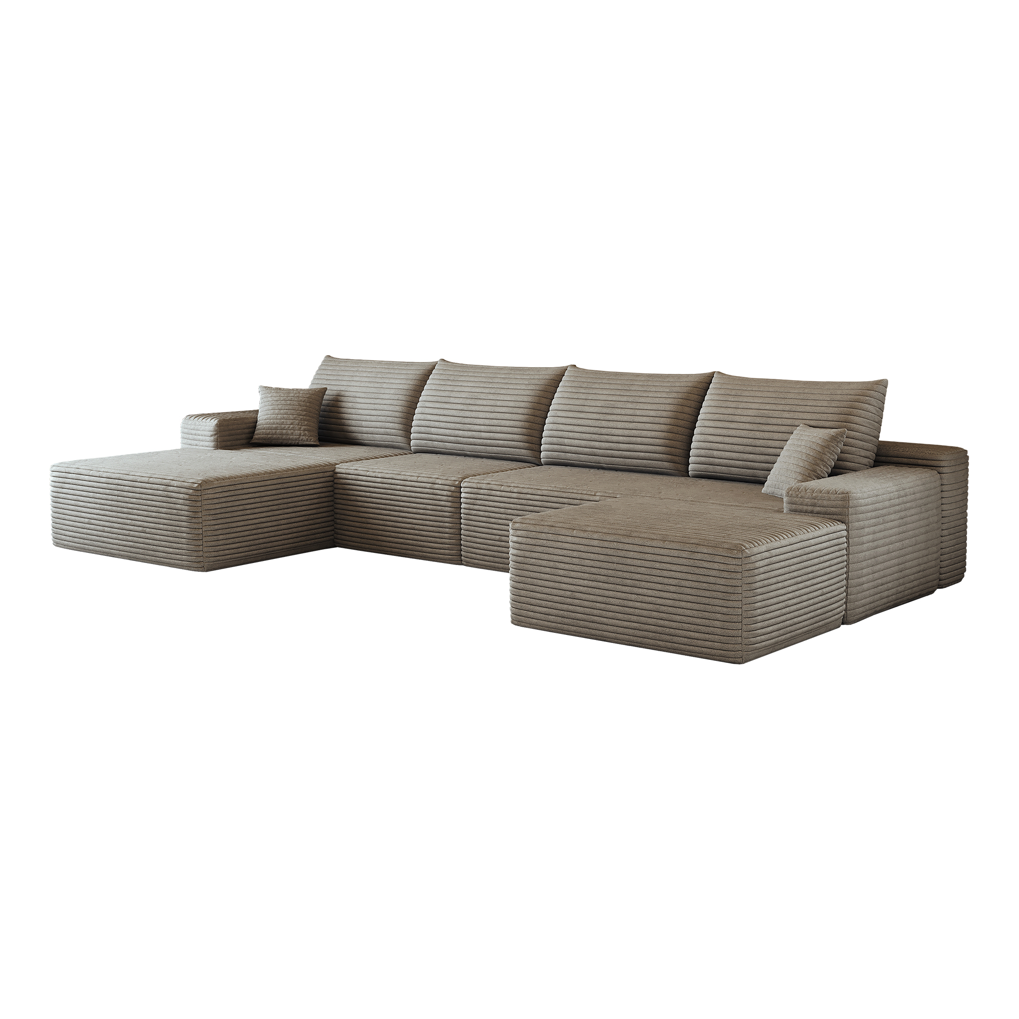 Canapé d’angle en L 5 places 270 x 175 x 83 cm, convertible, modulable, sans montage, en velours côtelé, Camel - dimensions et spécifications