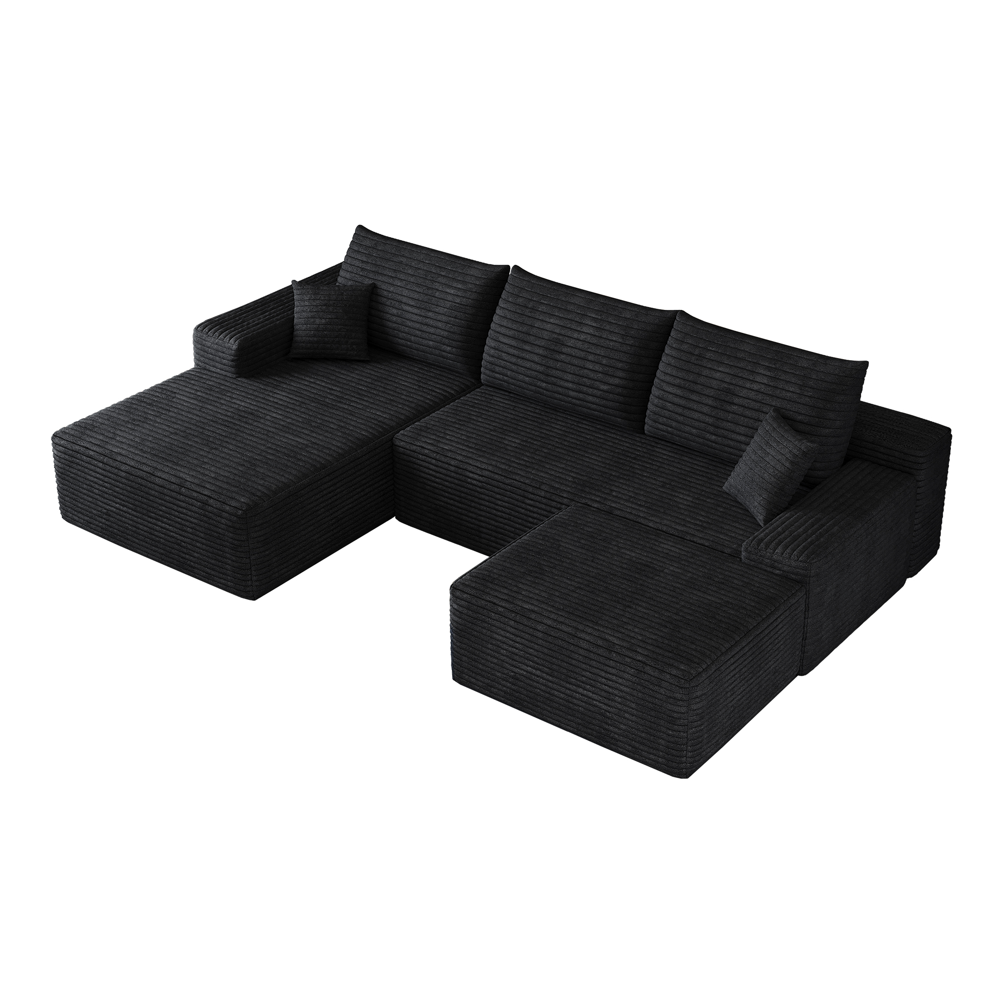 Canapé d’angle modulable 4 places 270 x 175 x 83 cm canapé en L avec méridienne, velours côtelé, Noir - points forts 1