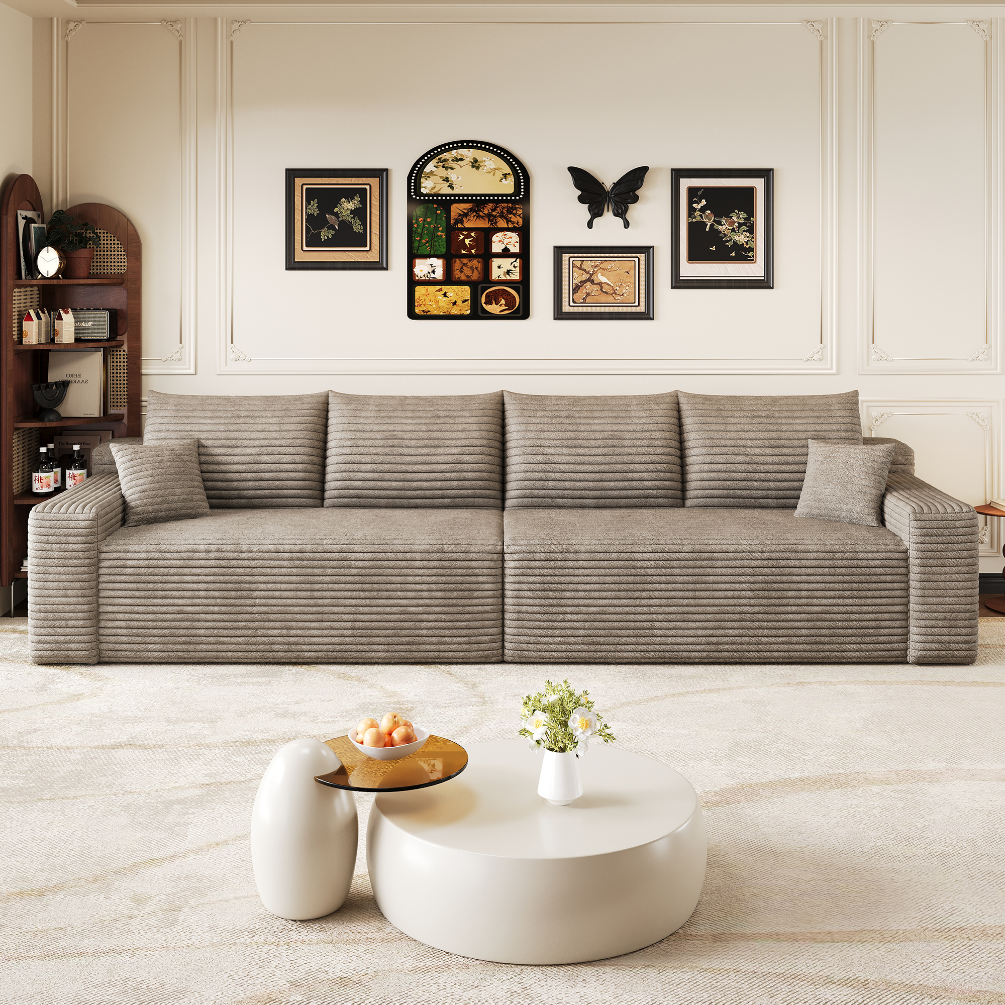 Canapé convertible 4 places 302 x 90 x 58 cm, Velours côtelé, camel - vue principale 1