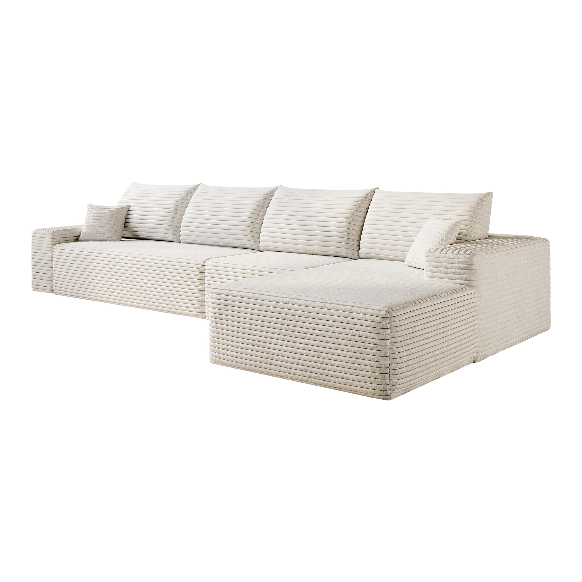 Canapé d’angle en L 4 places 270 x 175 x 83 cm, convertible, modulable, sans montage, en velours côtelé, Blanc - dimensions et spécifications