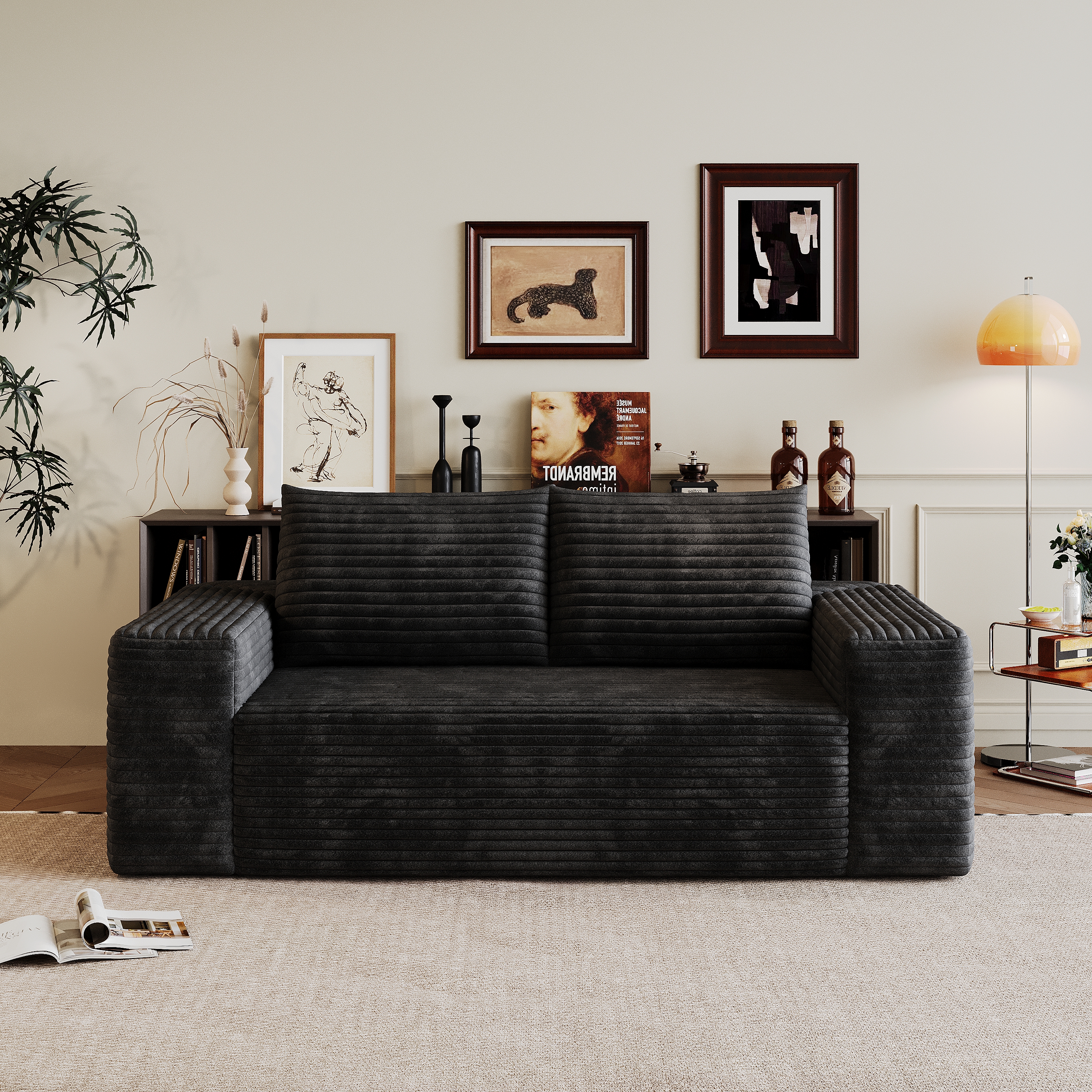 Canapé modulable 3 places 180 x 90 x 83 cm, Velours côtelé, noir - vue principale 1