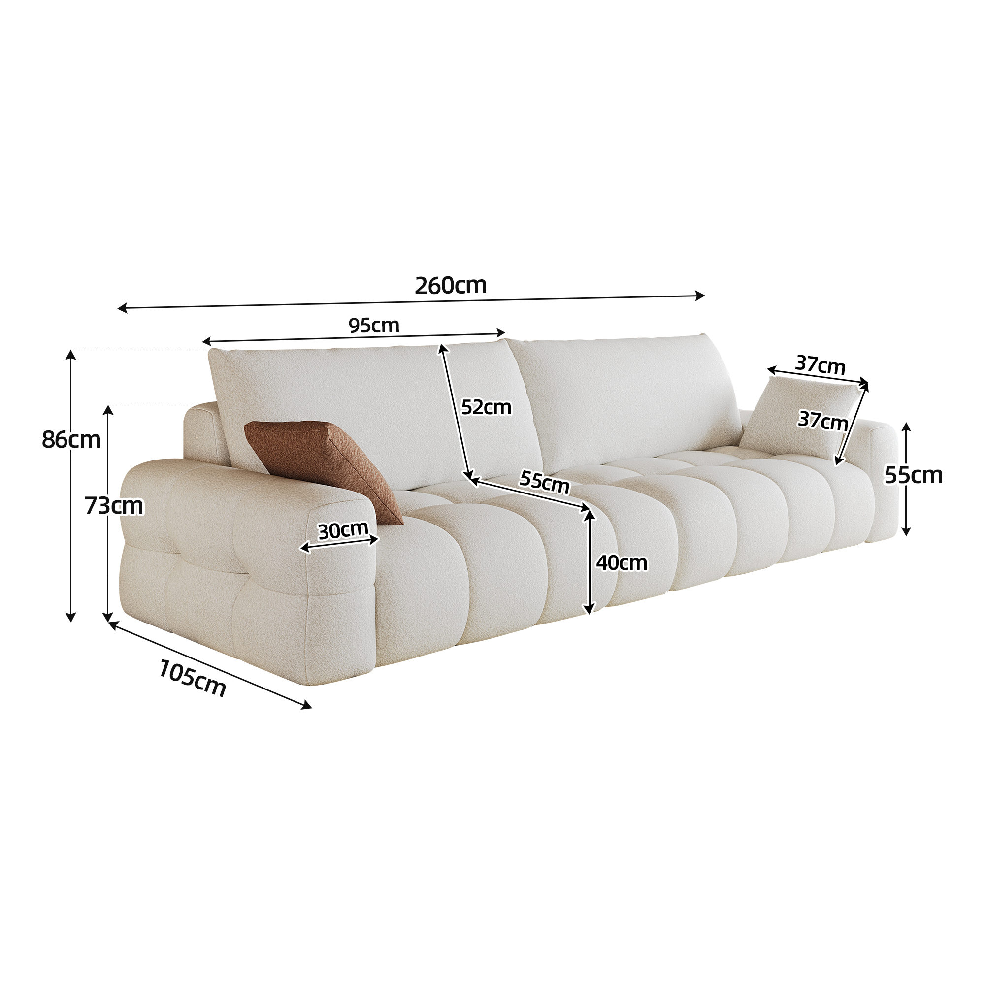 Canapé convertible 4 places 260x105x86 cm en tissu blanc - points forts 1