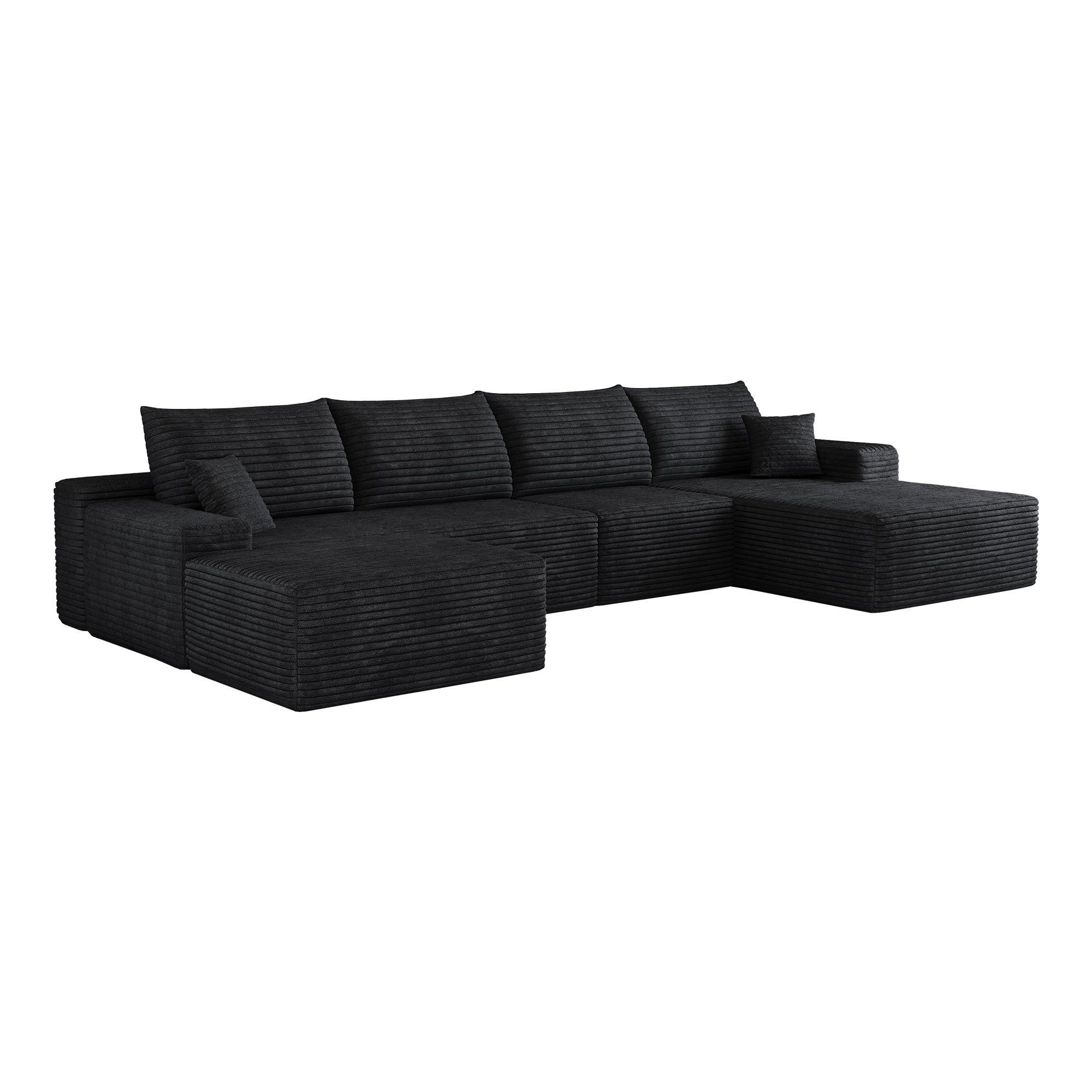 Canapé d’angle en L 5 places 270 x 175 x 83 cm, convertible, modulable, sans montage, en velours côtelé, Noir - dimensions et spécifications