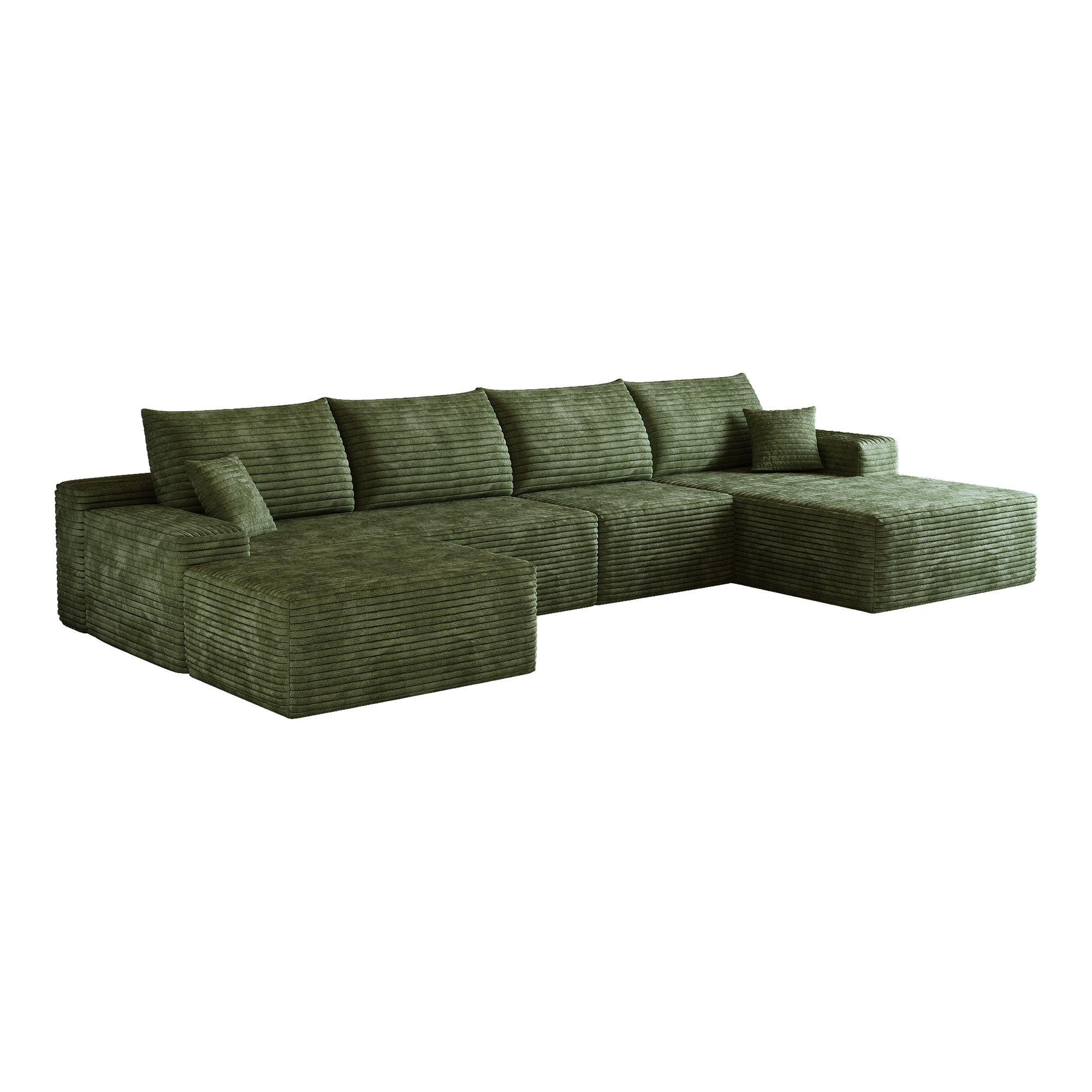 Canapé d’angle en L 5 places 270 x 175 x 83 cm, convertible, modulable, sans montage, en velours côtelé, Vert - dimensions et spécifications