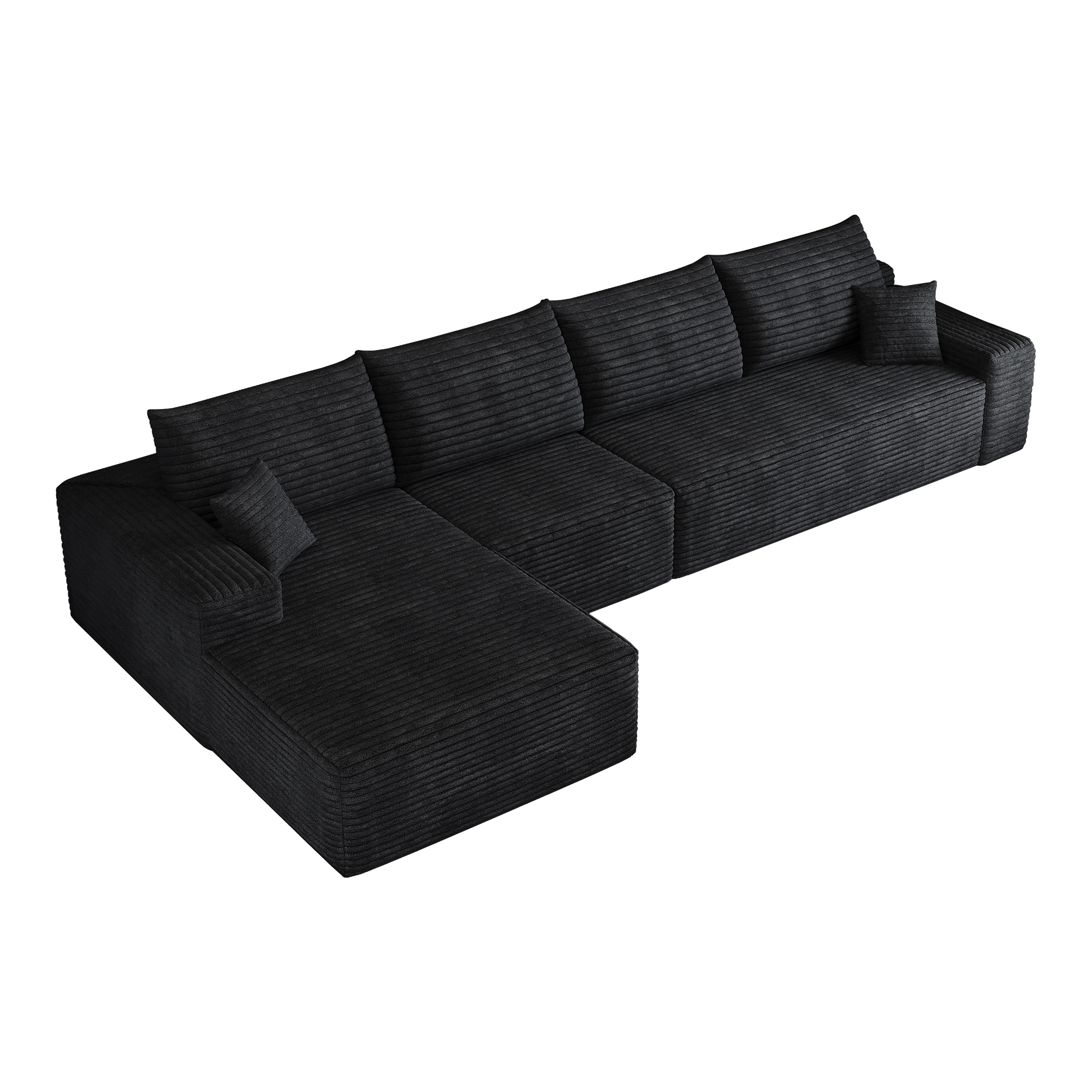 Canapé d’angle en L 4 places 270 x 175 x 83 cm, convertible, modulable, sans montage, en velours côtelé, Noir - détails