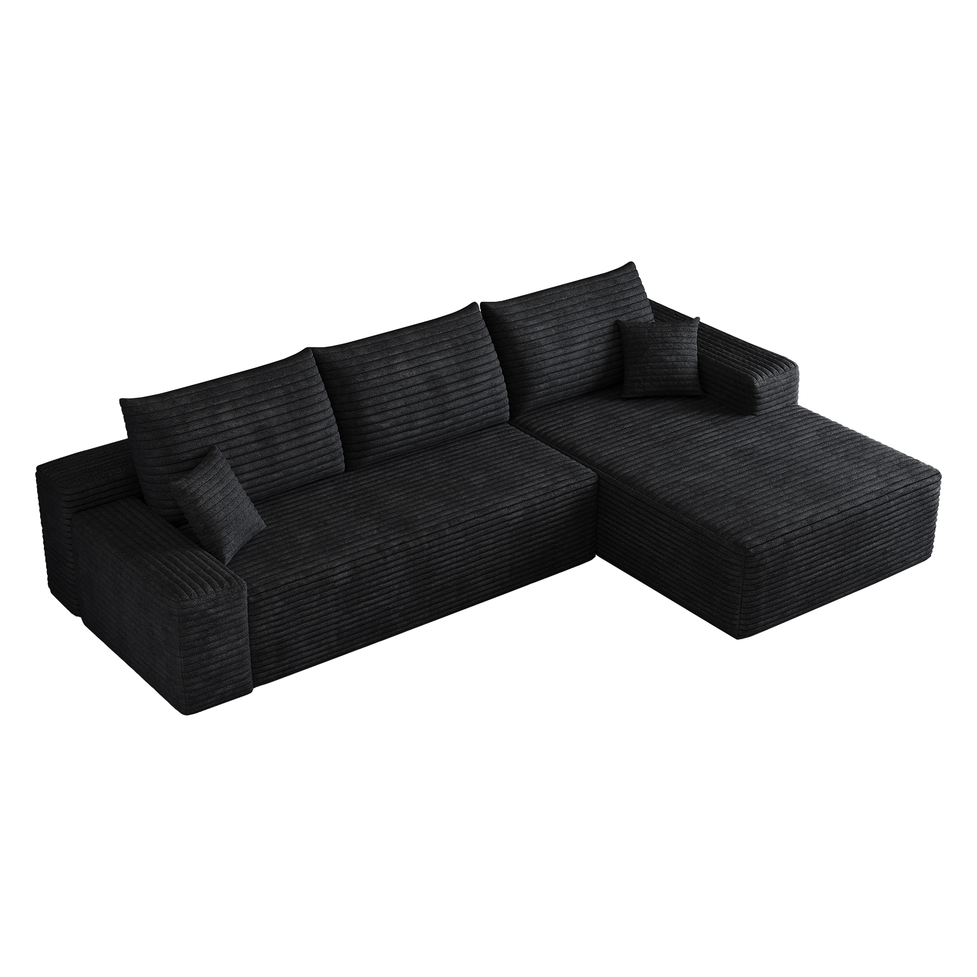 Canapé d’angle convertible en L 3 places 270 x 175 x 83 cm, Velours côtelé, noir - spécifications 1