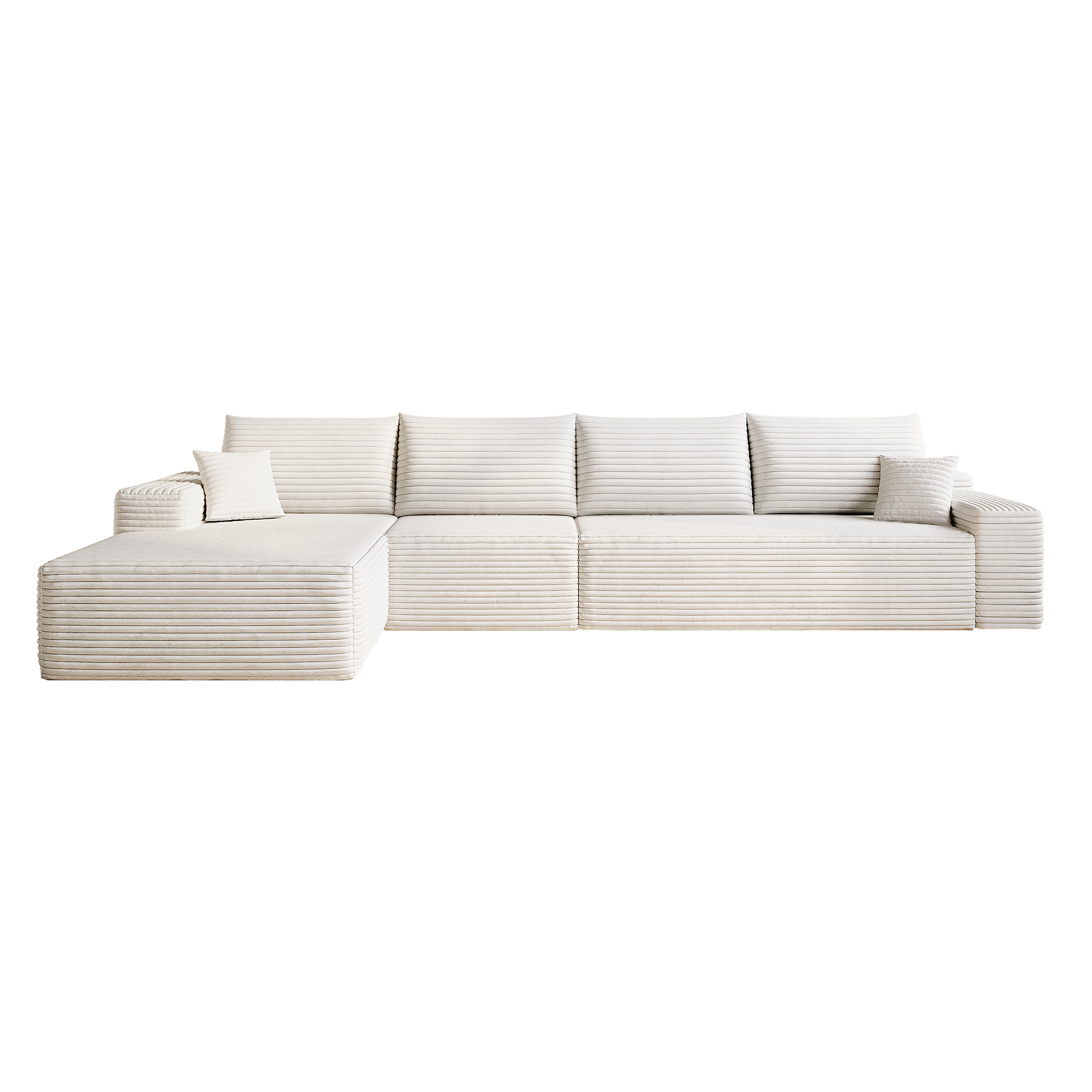 Canapé d’angle en L 4 places 270 x 175 x 83 cm, convertible, modulable, sans montage, en velours côtelé, Blanc - dimensions et spécifications