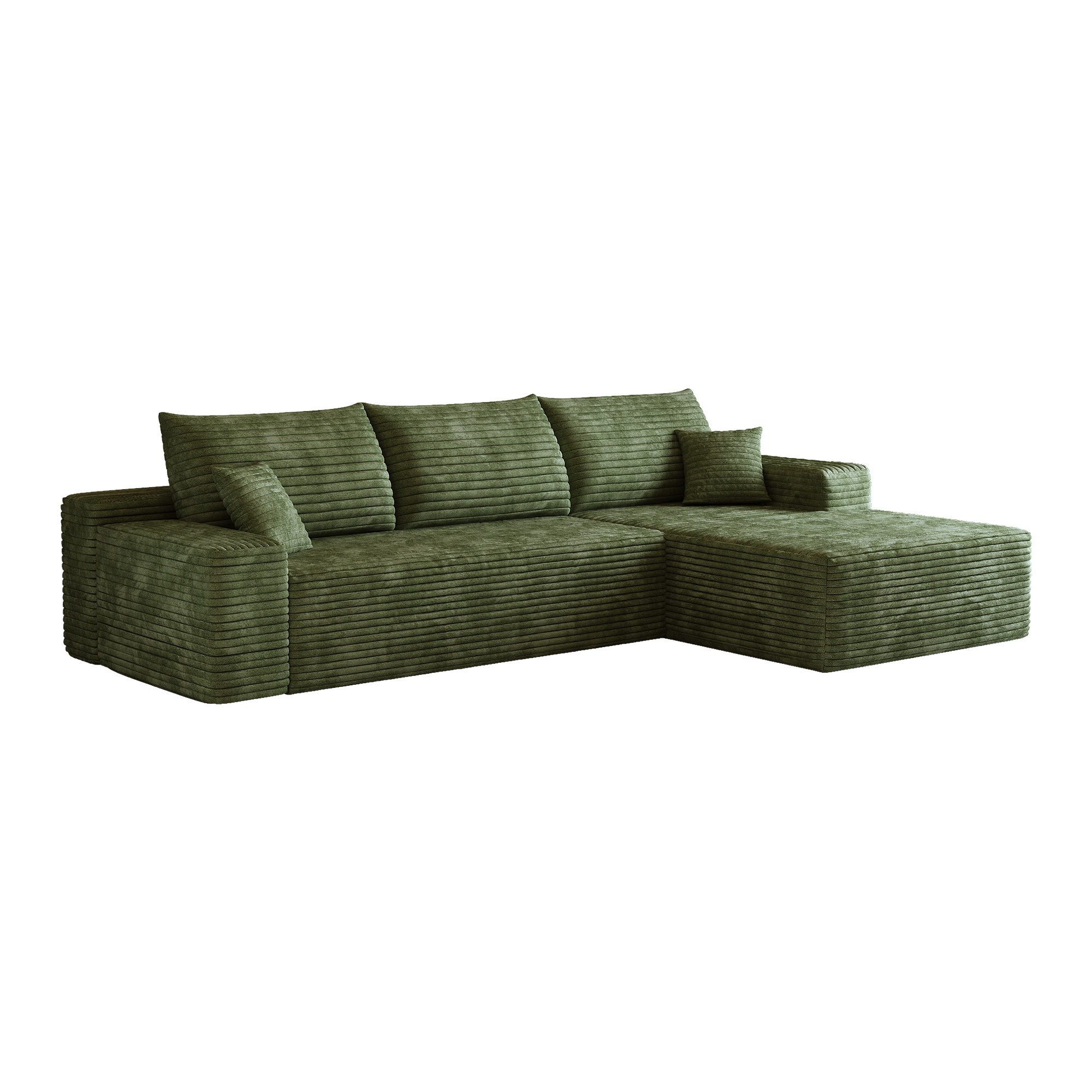 Canapé d’angle convertible en L 3 places 270 x 175 x 83 cm, Velours côtelé, vert - vue complémentaire 1