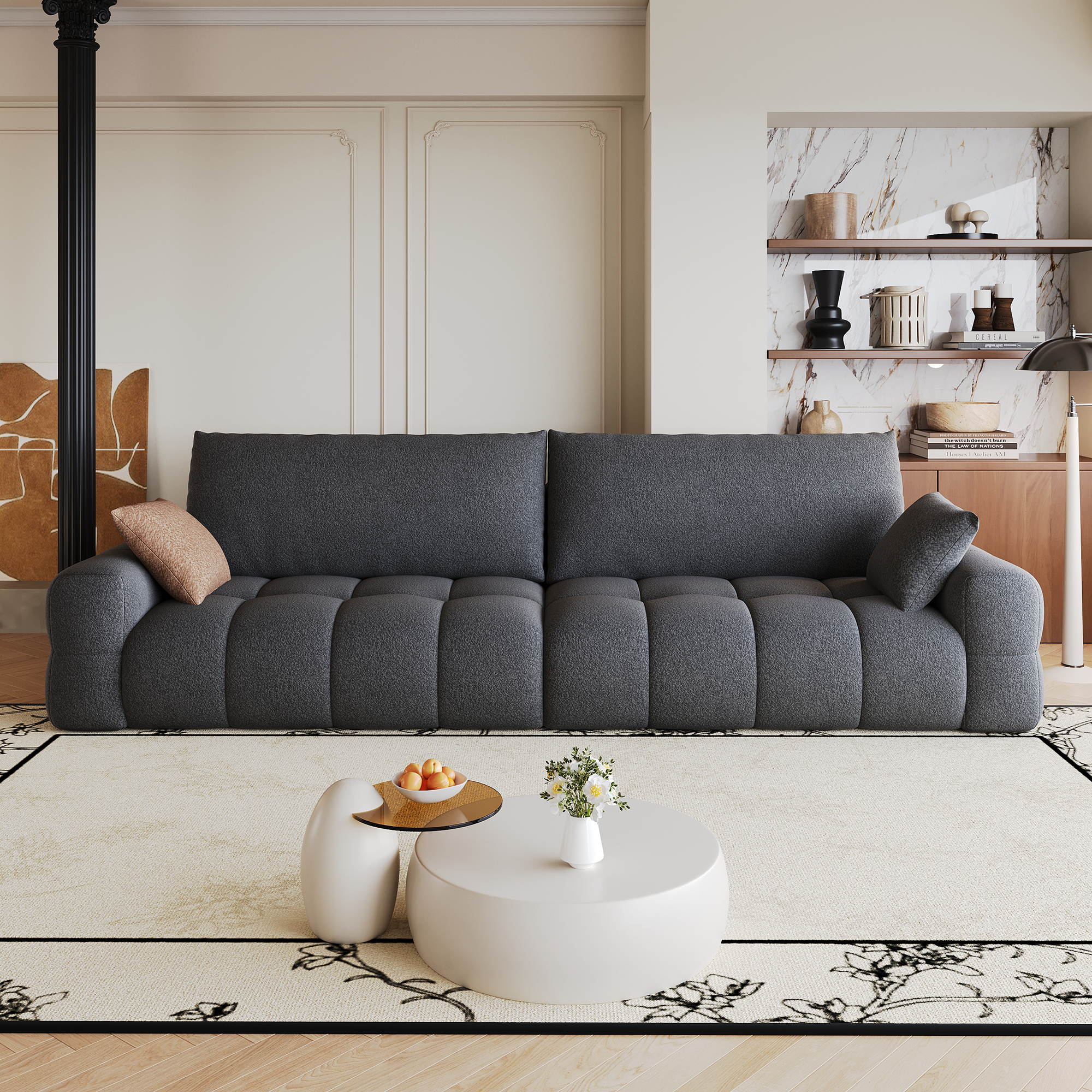 Canapé convertible 4 places 260x105x86 cm en tissu gris - présentation 1