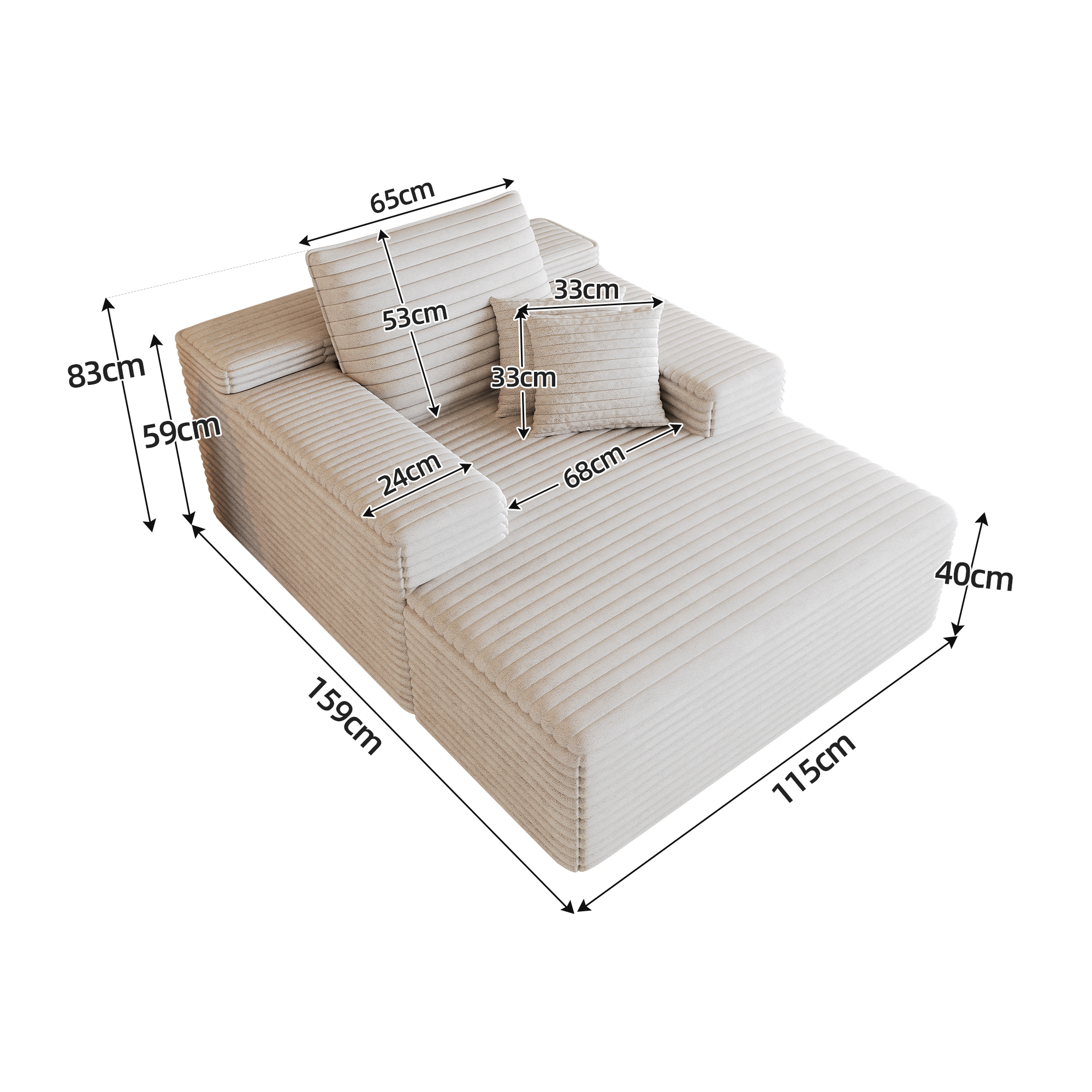 Dimensions du canapé modulable