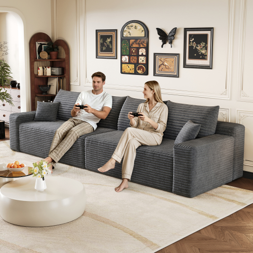 Assise du canapé gris foncé en velours côtelé