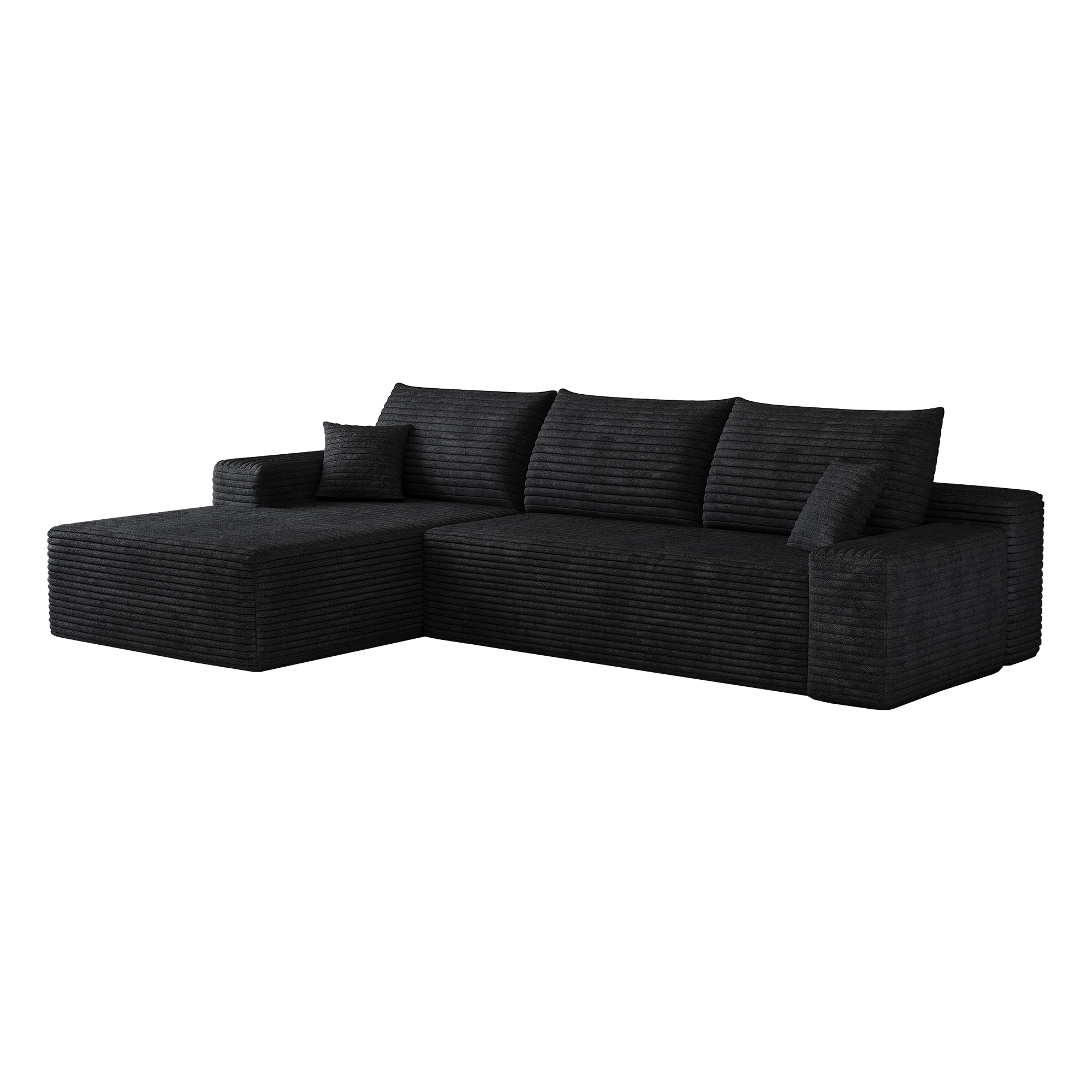Canapé d’angle convertible en L 3 places 270 x 175 x 83 cm, Velours côtelé, noir - vue complémentaire 1