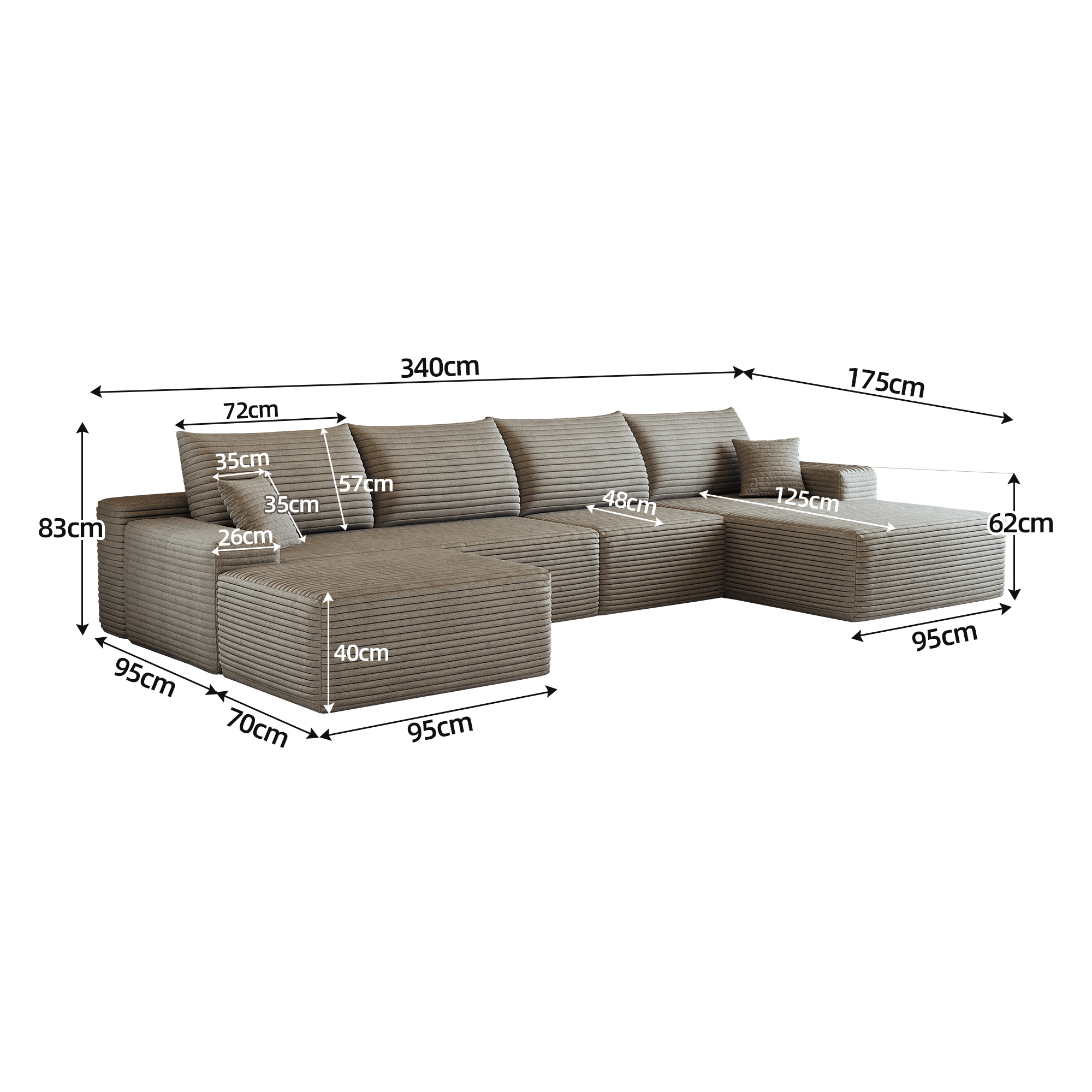 Canapé sans montage en velours côtelé rayé, mousse haute élasticité, prêt en 72h, lignes fluides, pour salon, confort doux, livraison compacte, design élégant, ambiance améliorée, usage quotidien - image 3