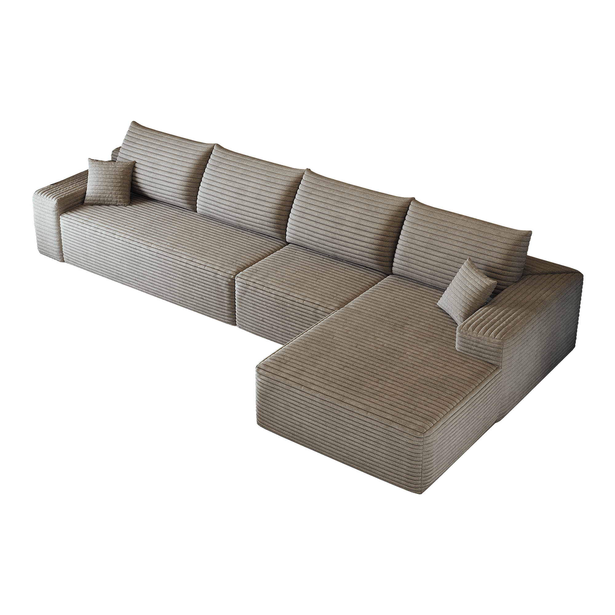 Canapé d’angle en L 4 places 270 x 175 x 83 cm, convertible, modulable, sans montage, en velours côtelé, Camel - vue complémentaire