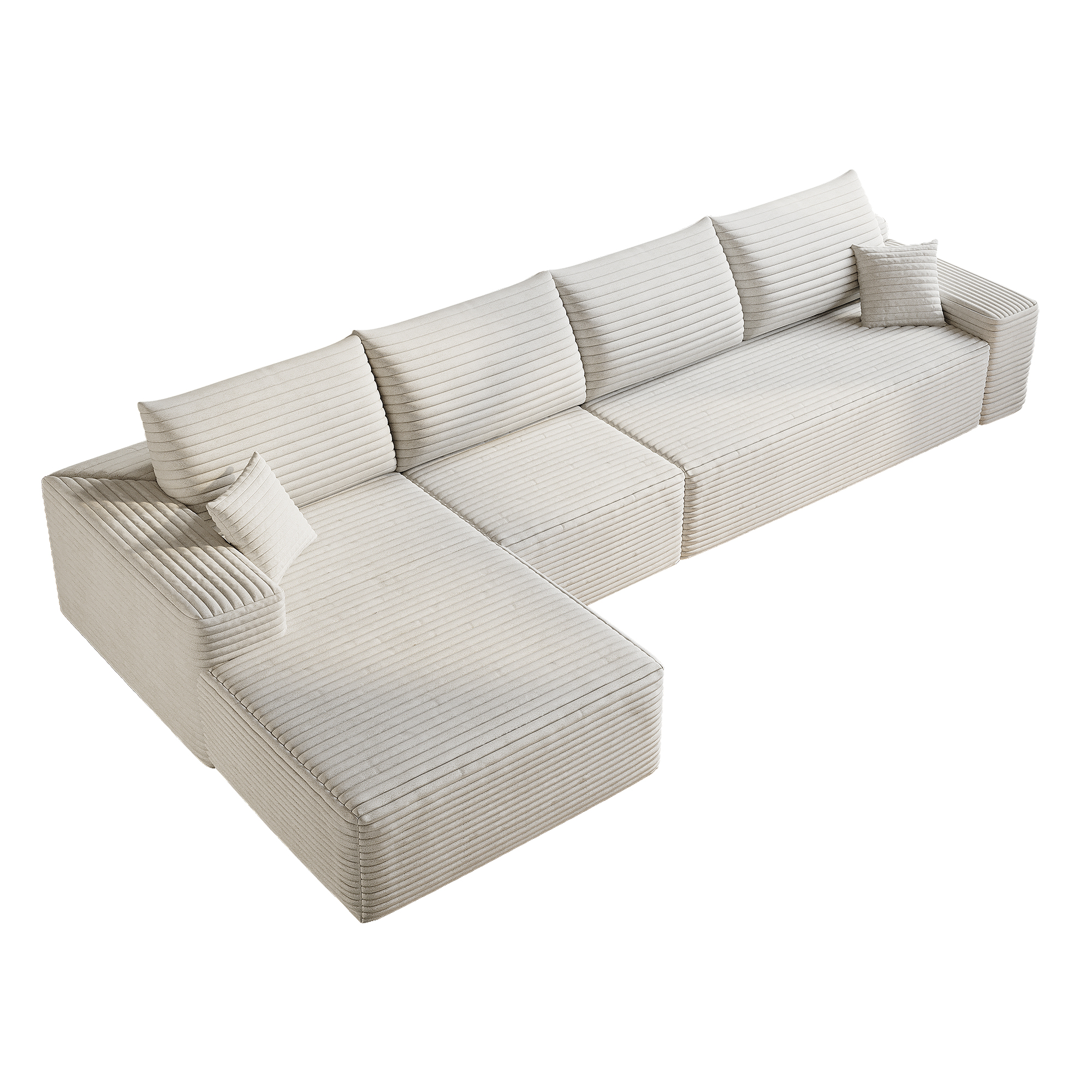 Canapé d’angle en L 4 places 270 x 175 x 83 cm, convertible, modulable, sans montage, en velours côtelé, Blanc - détails