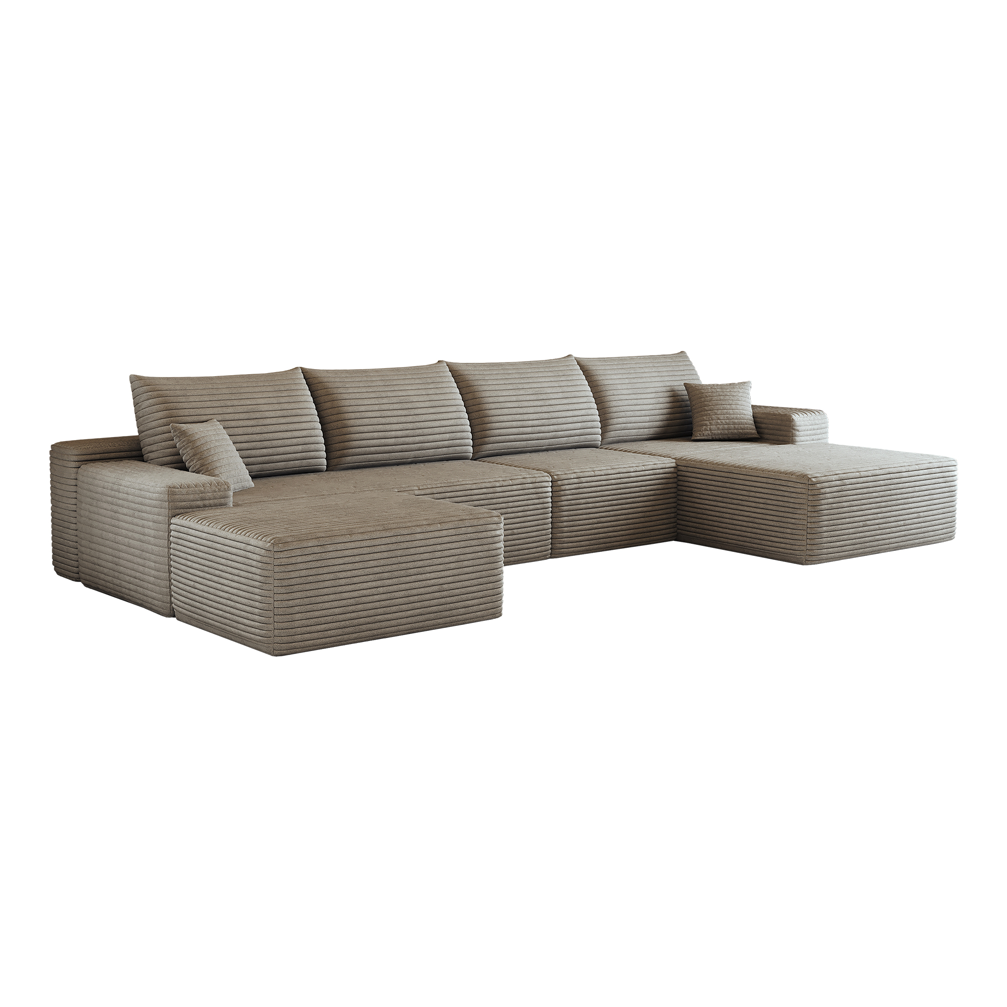 Canapé d’angle en L 5 places 270 x 175 x 83 cm, convertible, modulable, sans montage, en velours côtelé, Camel - dimensions et spécifications