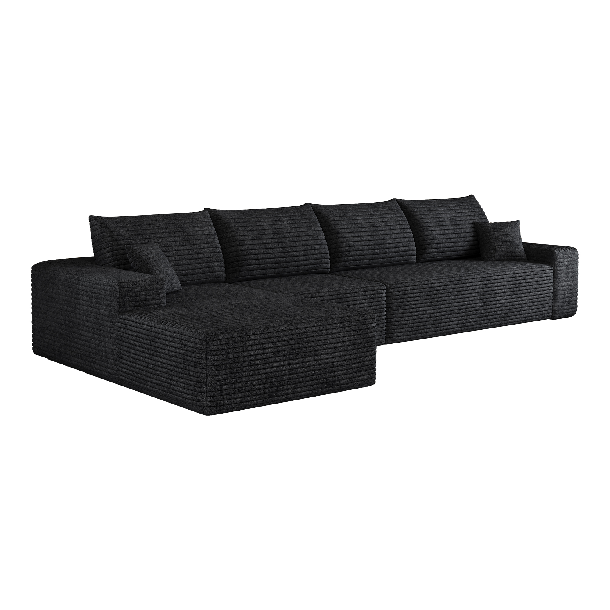 Canapé d’angle en L 4 places 270 x 175 x 83 cm, convertible, modulable, sans montage, en velours côtelé, Noir - dimensions et spécifications