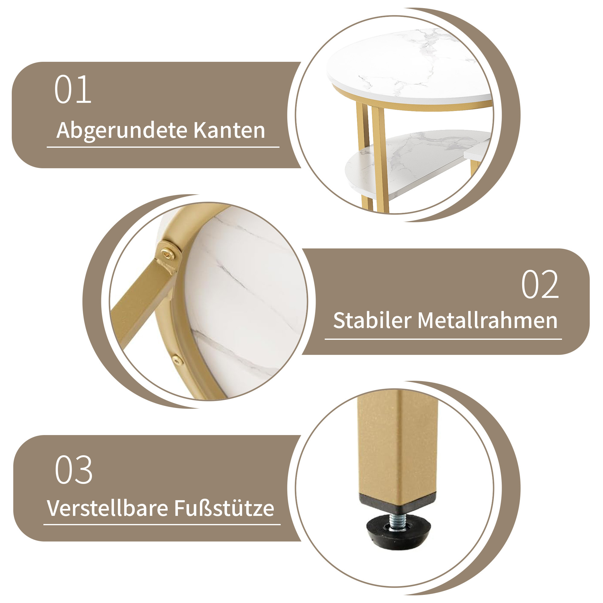 Ensemble tables gigognes dorées avec plateau marbre, 2 tables grande et petite, utilisation combinée ou séparée, étagère de rangement, pour salon, style light luxury, flexible, s'adapte à différents espaces - image 5