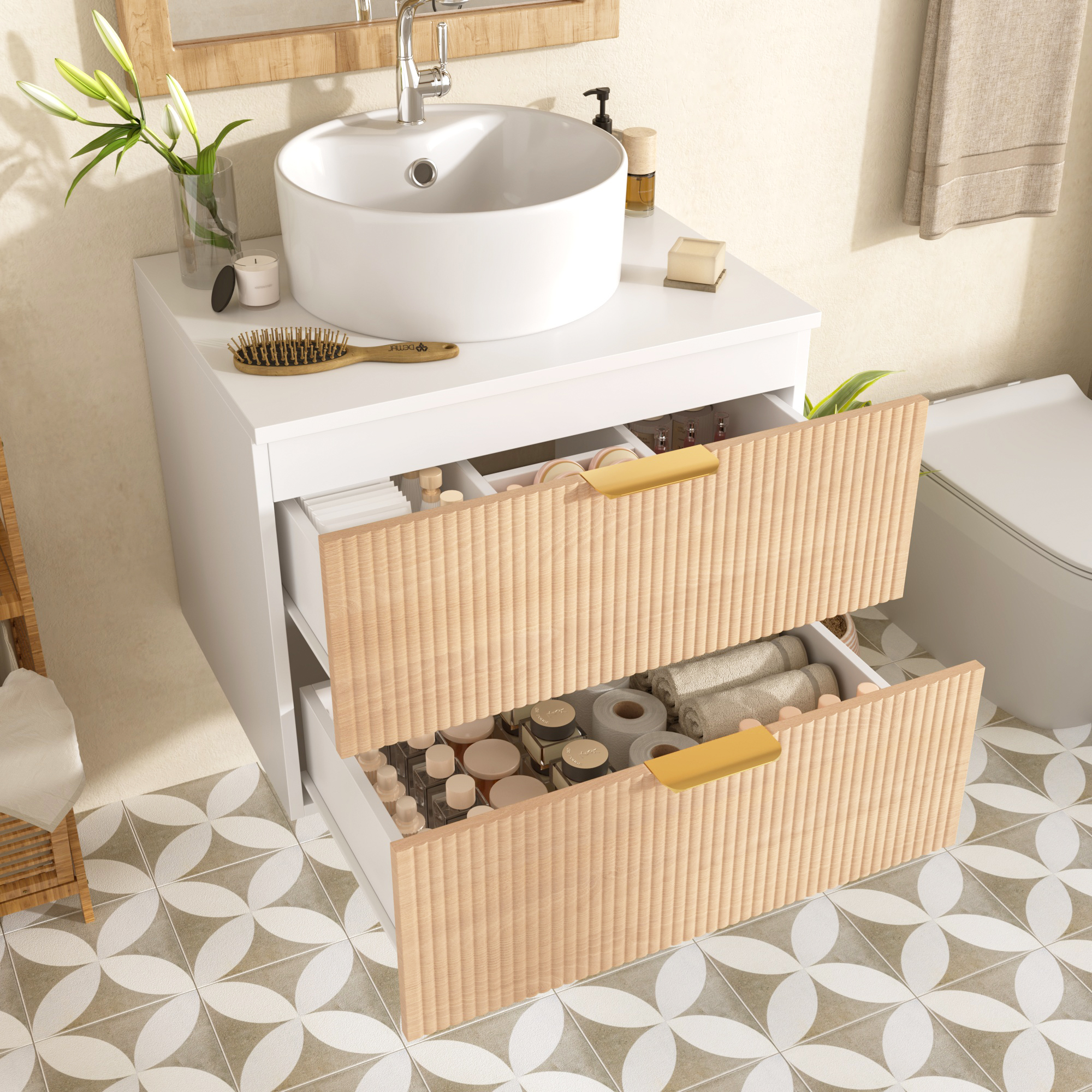 60 cm wandmontierter Badschrank mit rundem Keramik