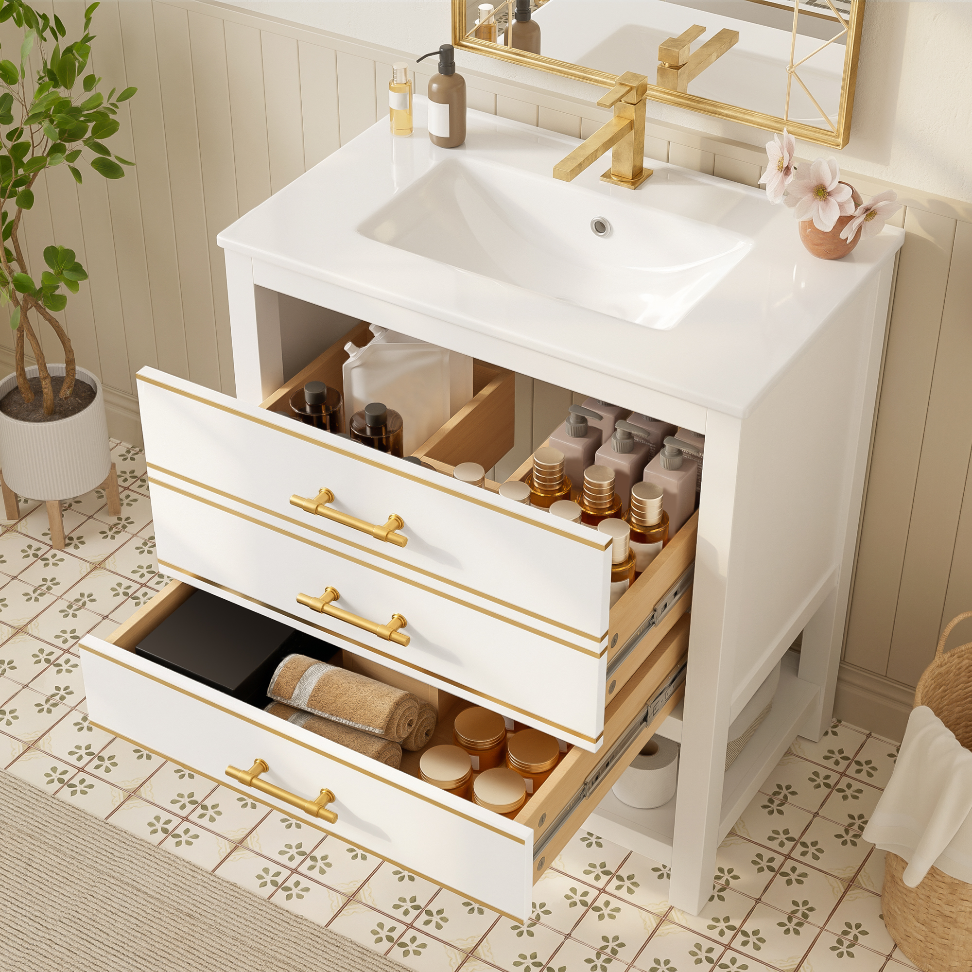 Weißer Badezimmer Waschtisch Unterschrank mit Kera