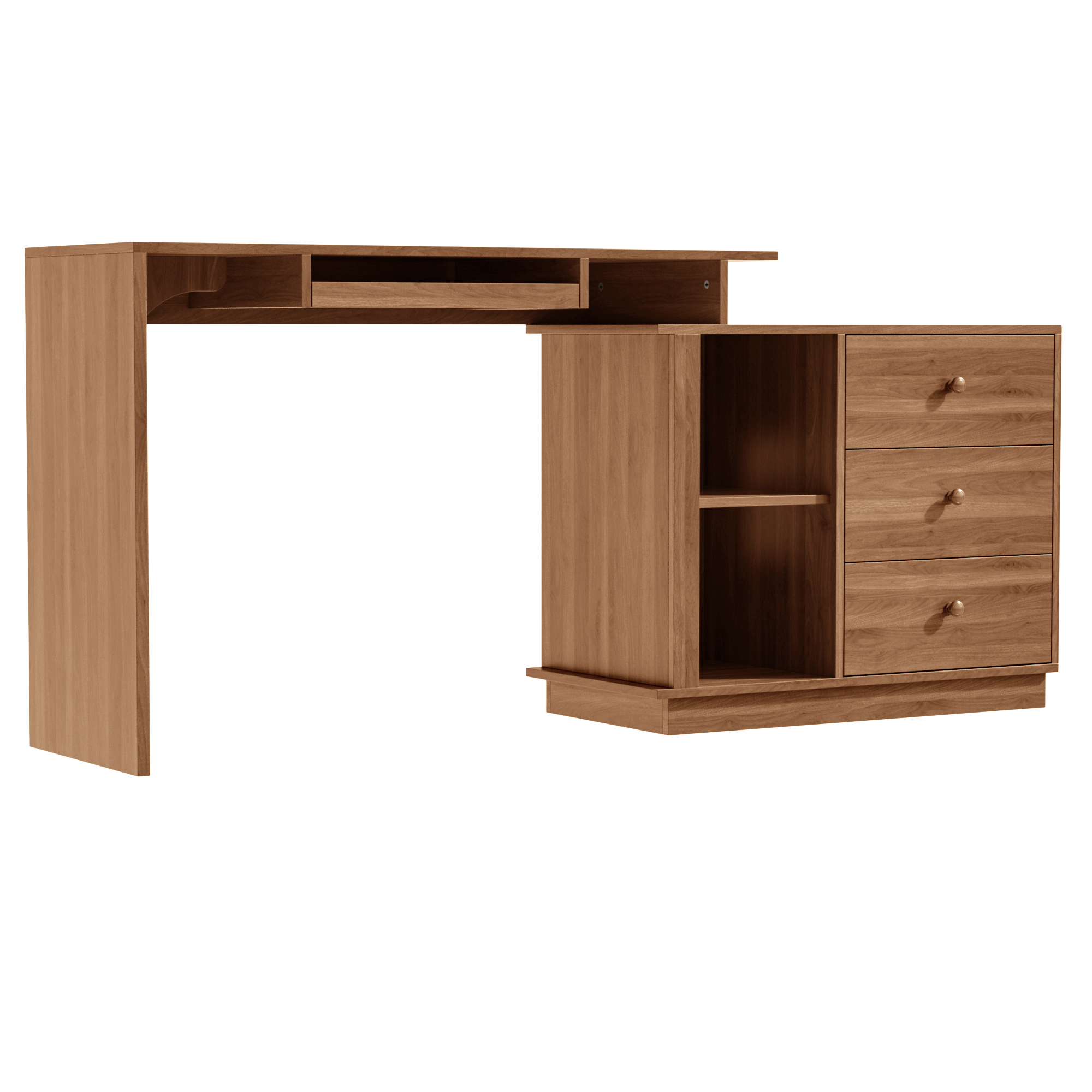 Bureau extensible avec rangement, bureau informatique 110 x 40 cm avec tablette clavier, 3 tiroirs et 2 niches, effet noyer