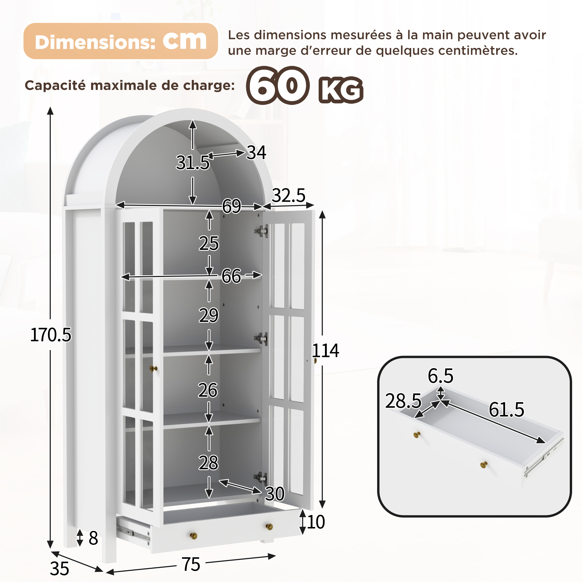 Dimensions du vitrine