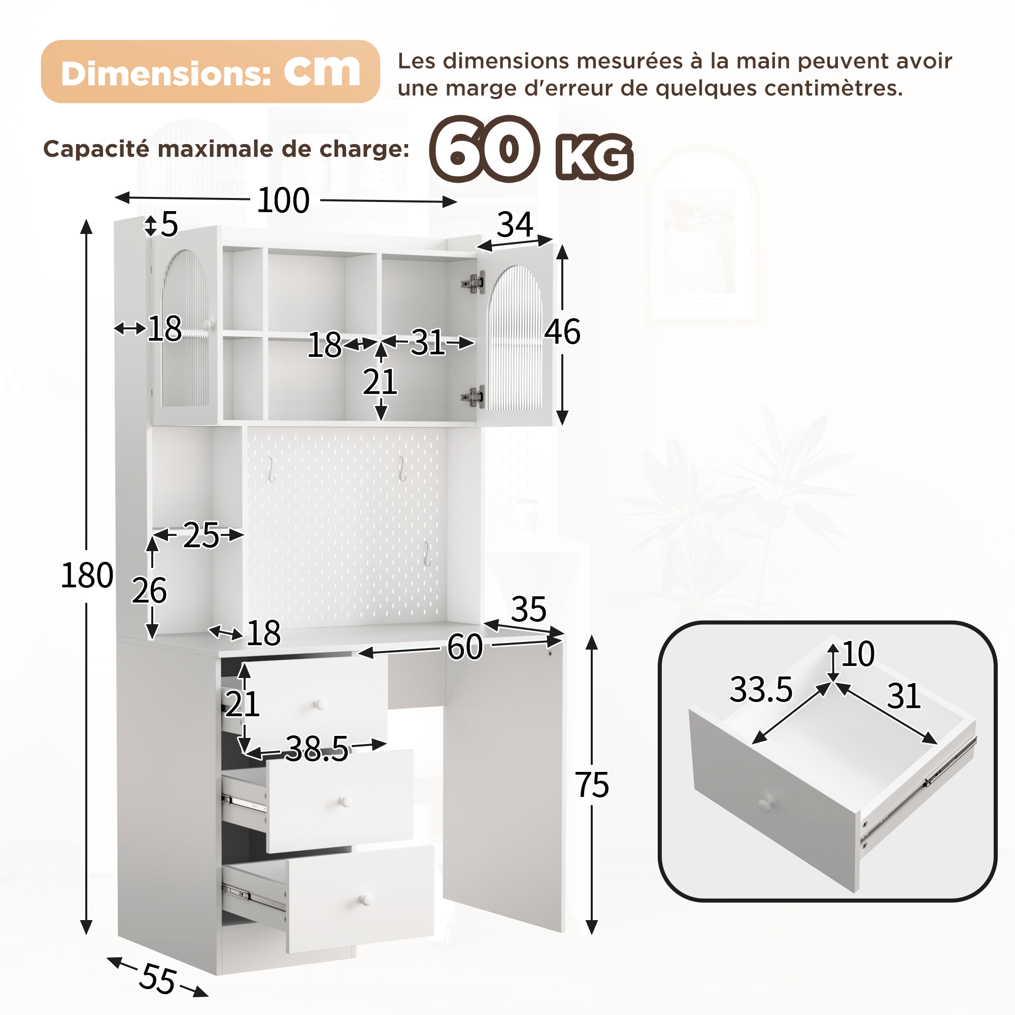 Dimensions du vitrine