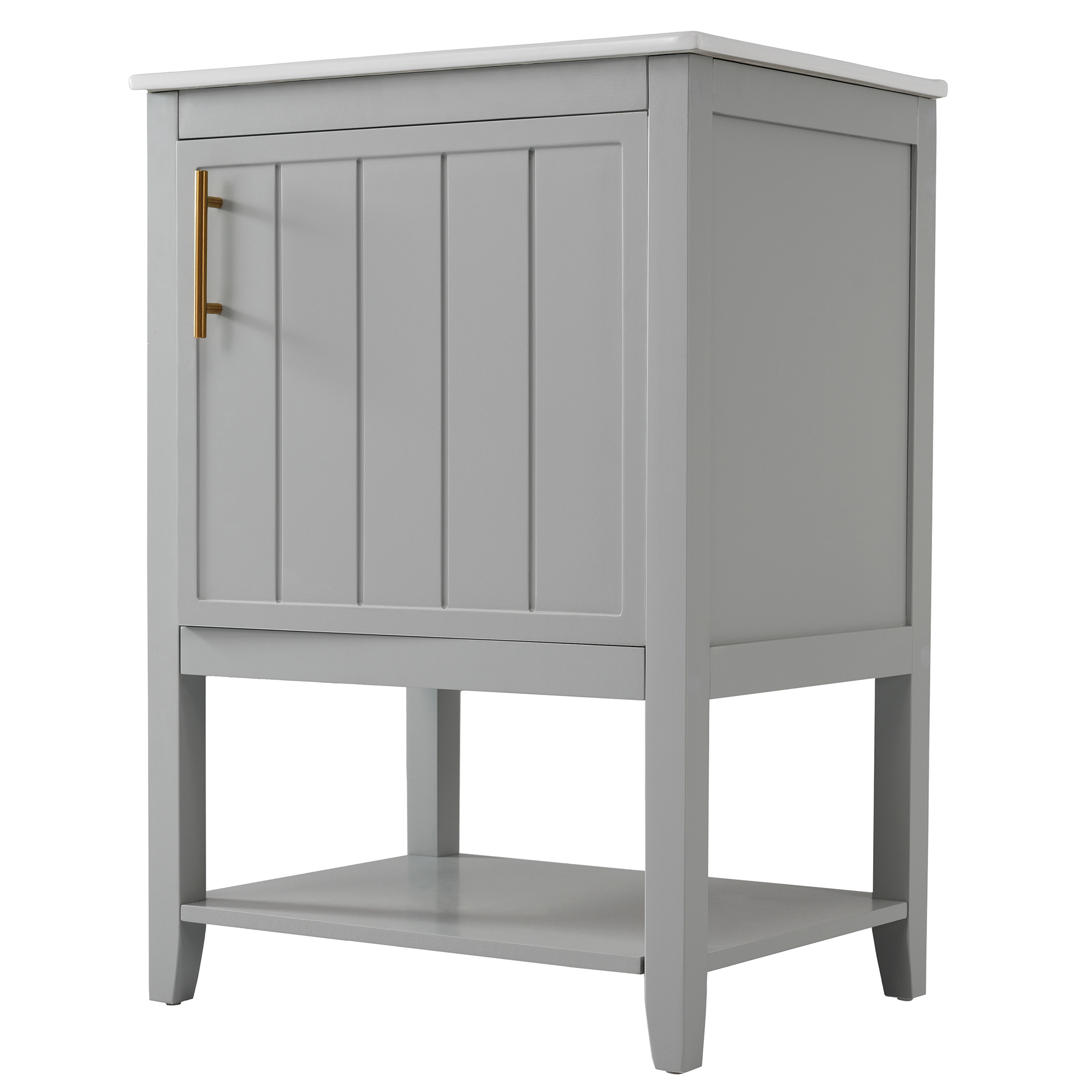 Meuble vasque de salle de bains, 61 x 47 x 87 cm, céramique et MDF, gris clair - vue 7