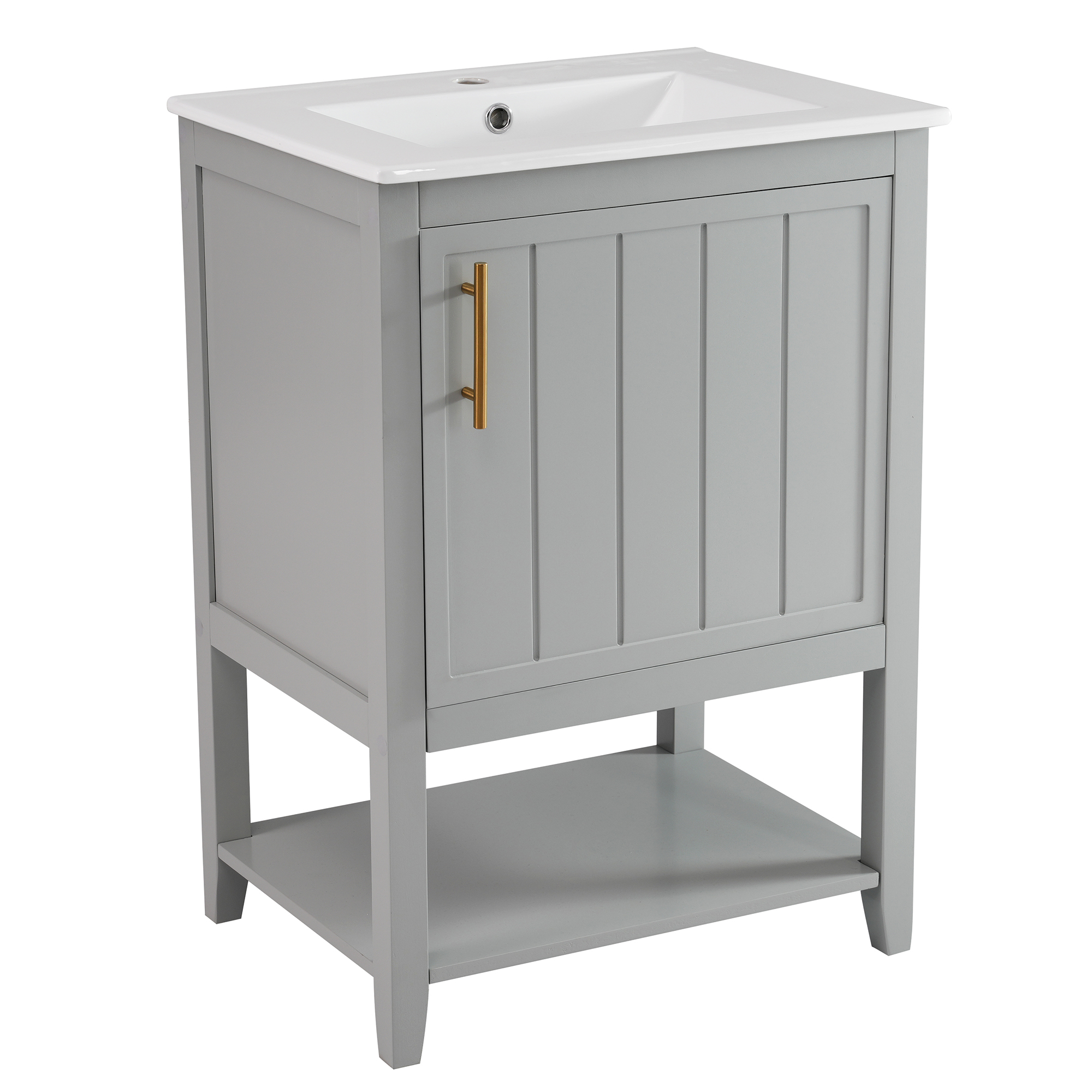 Meuble vasque de salle de bains, 61 x 47 x 87 cm, céramique et MDF, gris clair - vue 9