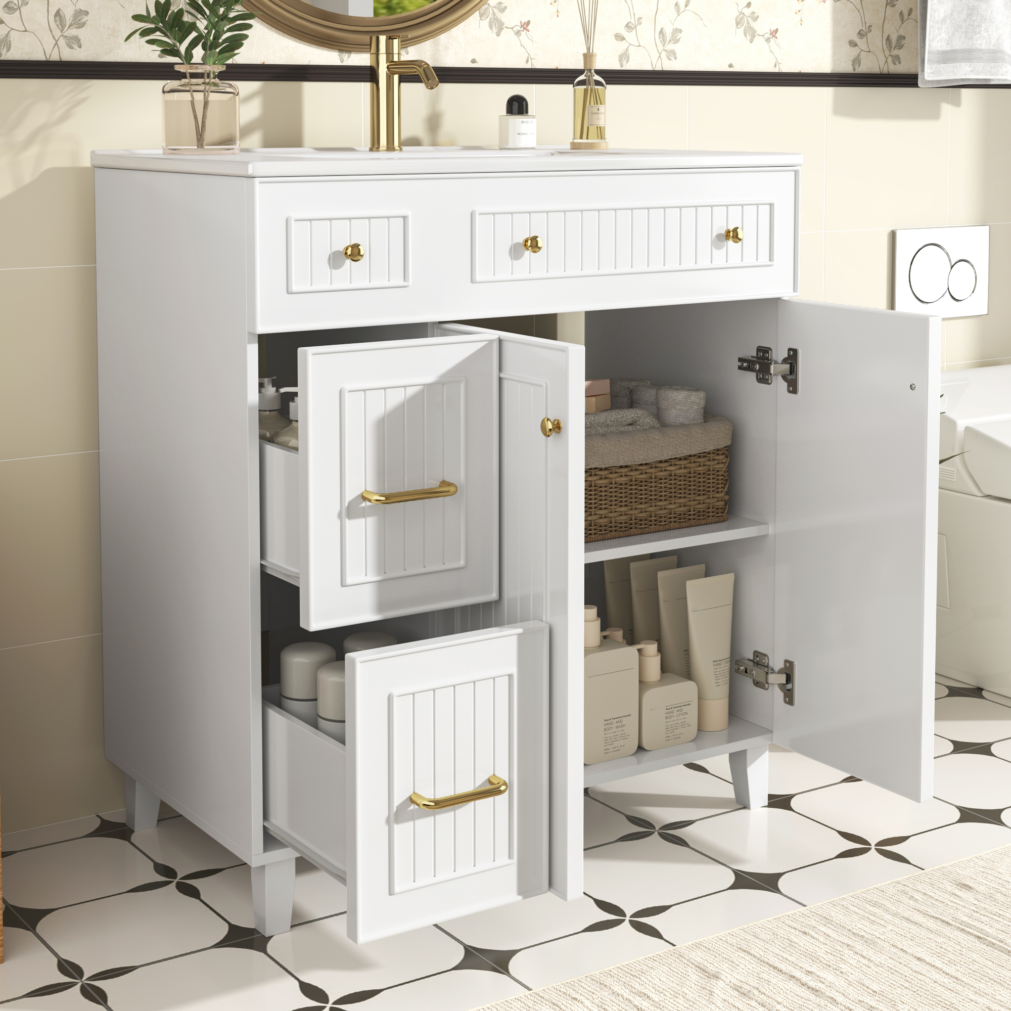 Badezimmerschrank mit Waschbecken 81.7cm- Stehende